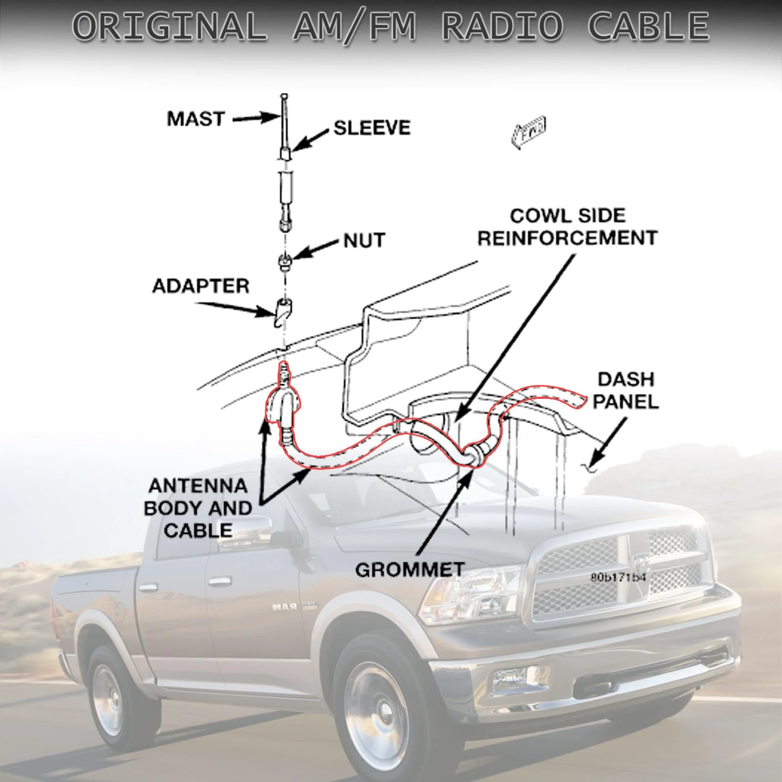 Antenna Cable Compatible for 2002-2010 Dodge Ram 1500 2500 3500 Replacement Antenna Assembly 56043089AF 2002-10 Ram Antenna Cable - Image 2