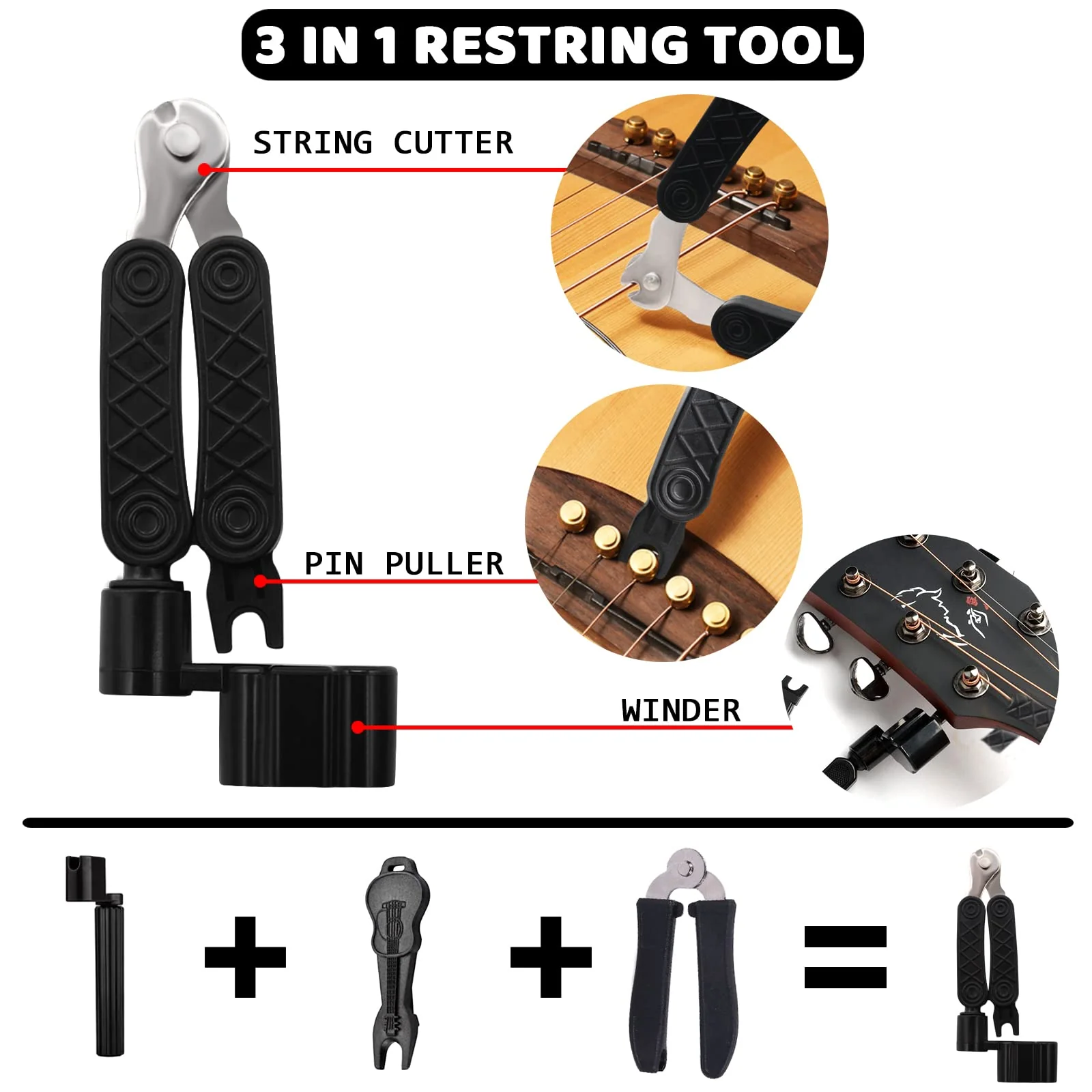 Anvin Acoustic Guitar Accessories Kit - Including Guitar Strings, Tuner, Capo, Restring Tool, Pick Holder, Bridge Pins, Guitar Nuts and Saddles, Finger Picks (53 Pcs) Update Kit-52Pcs - Image 4