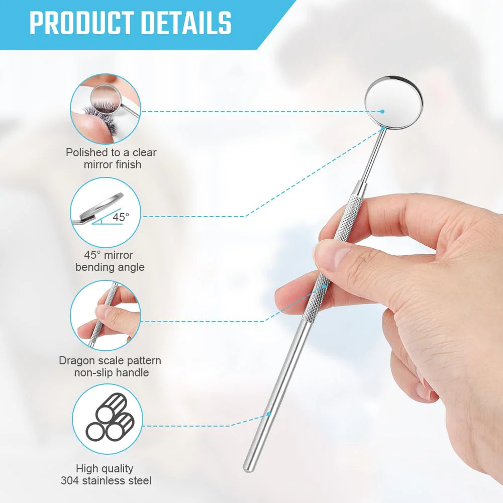 AOOWU Pack of 2 Mouth Mirrors, Dental Mouth Mirror, Stainless Steel Mouth Tooth Mirror, Inspection Mirror, Dental Care Set with Anti-Fog, Dental Care Mirror for Dental Care - Image 3