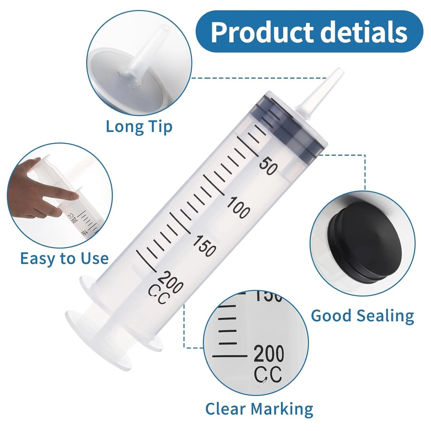 Aotfusd Pack of 2 Syringe 100 + 200 ml, Syringe with Hose and Blunt Needles, Oil Syringe, Dosing Syringe, Measuring Liquids, Plant Watering, Animal Feeding, Scientific Laboratories (160, g) - Image 3