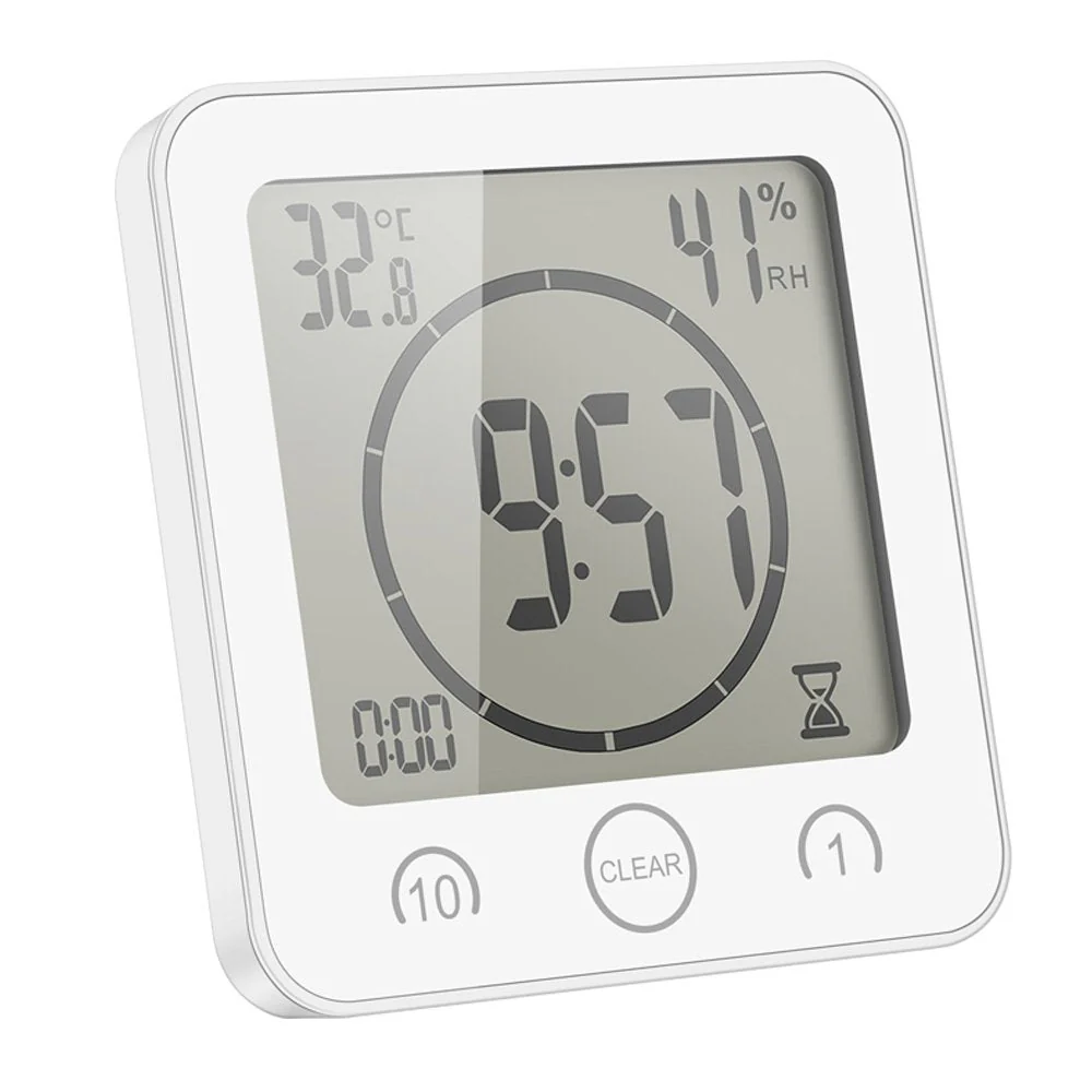 AOZBZ Shower Wall Clock, Digital Kitchen Timer with Alarm, Waterproof Touch Screen Timer, Temperature Humidity Display with Suction Cup Hanging Hole (White) White