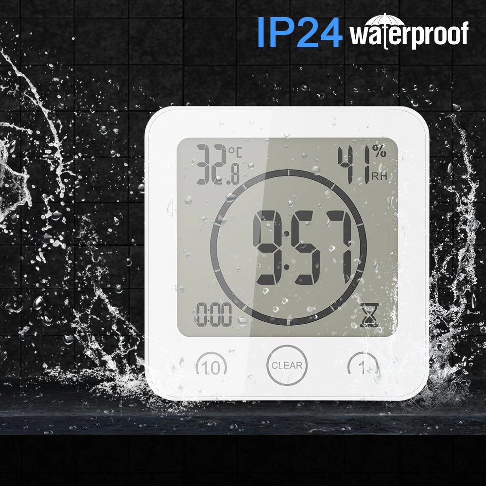 AOZBZ Shower Wall Clock, Digital Kitchen Timer with Alarm, Waterproof Touch Screen Timer, Temperature Humidity Display with Suction Cup Hanging Hole (White) White - Image 5