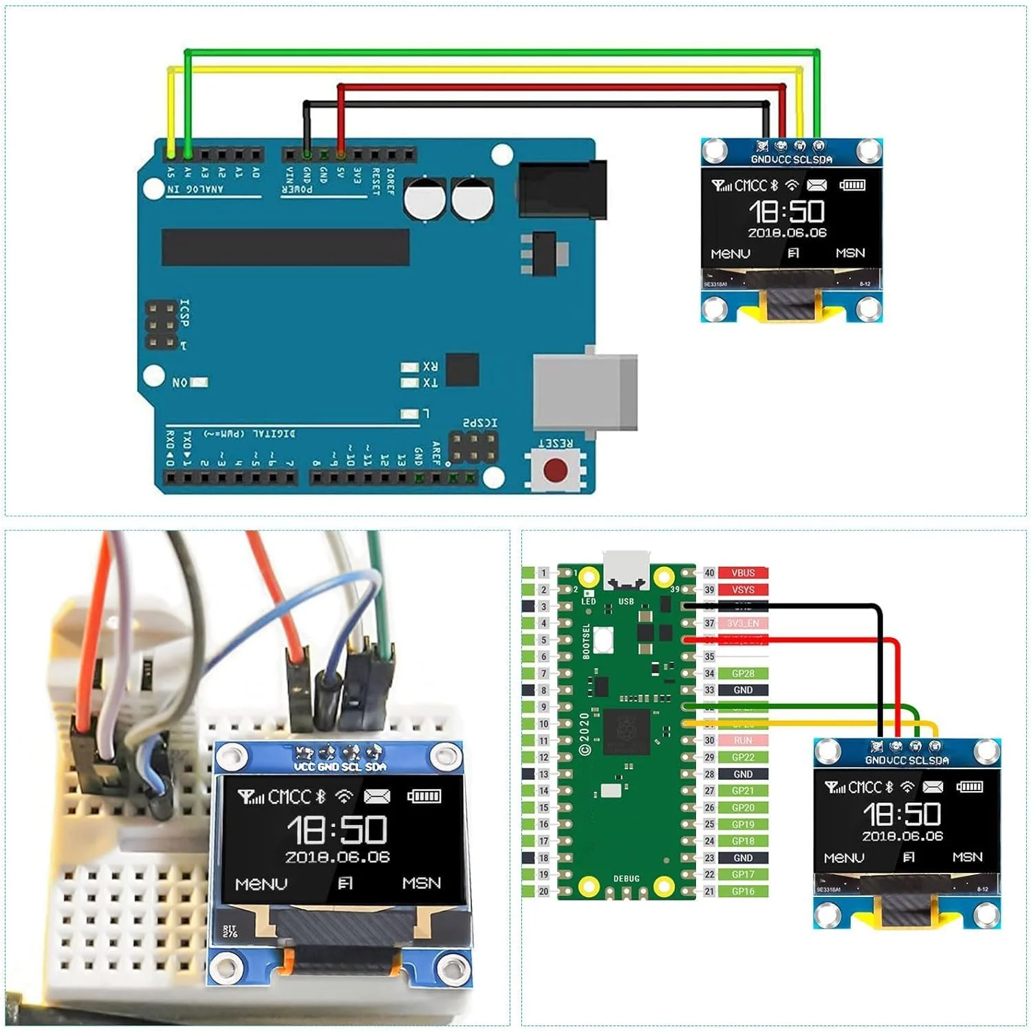APKLVSR 3 x 0.96 Inch OLED Display I2C 128 x 64 Pixel I2C Screen Display Module, 0.96 Inch OLED Display I2C IIC Screen Display Module Compatible with Arduino Raspberry Pi (White) White - Image 6