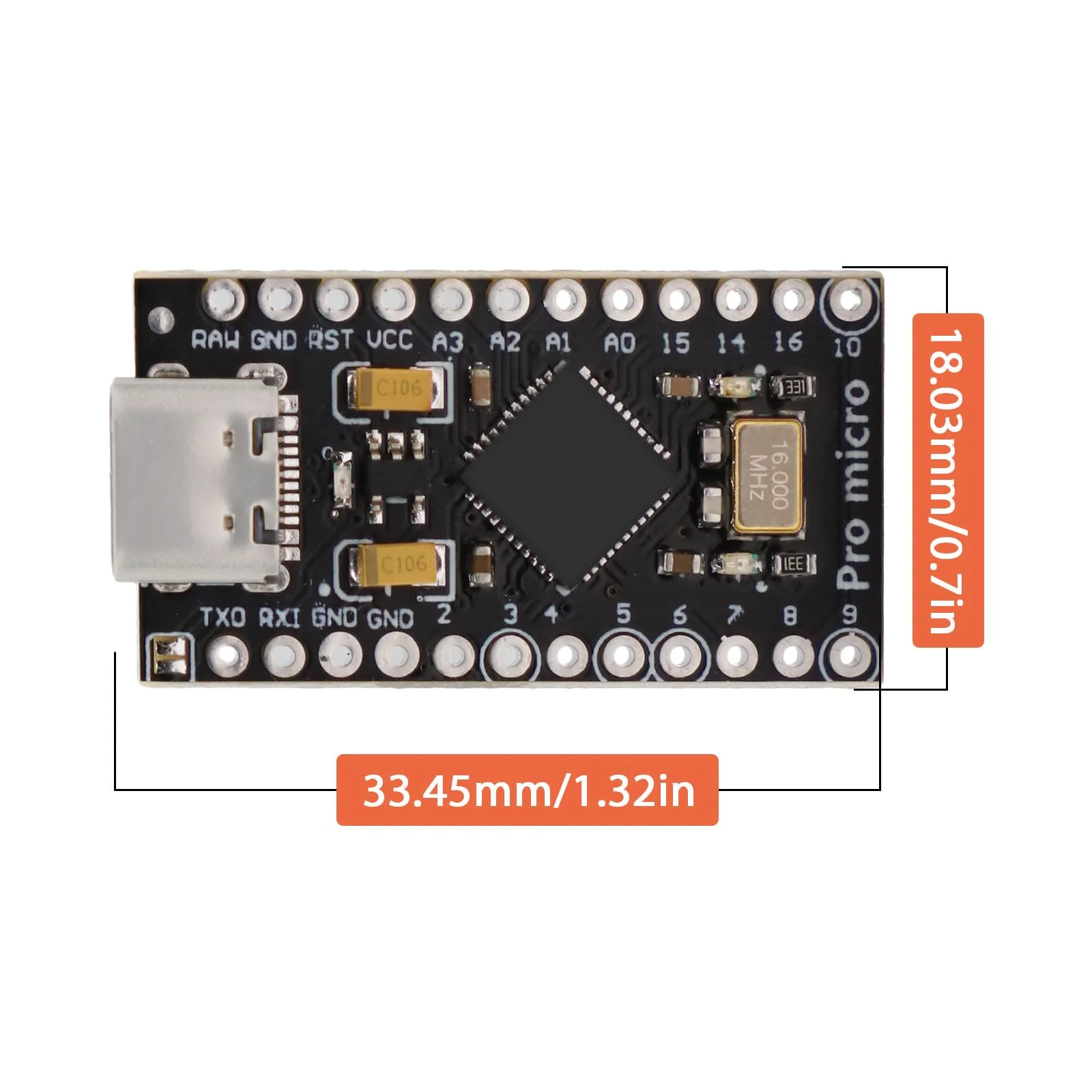 APKLVSR Pro Micro 32U4 5V/16MHz Development Board Type-C Microcontroller with 2-Row Pin Header, Compatible with Arduino (Pack of 2) - Image 4