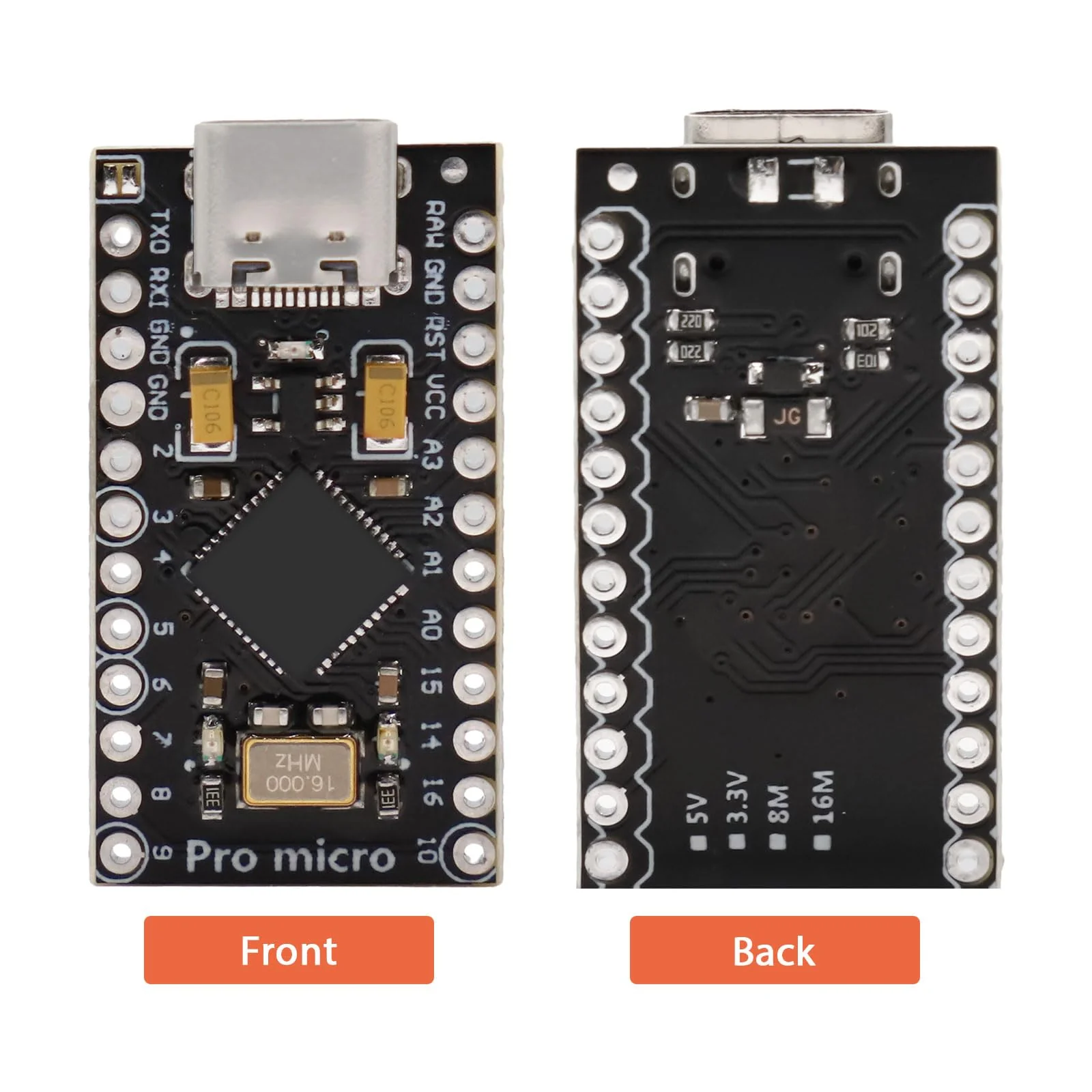 APKLVSR Pro Micro 32U4 5V/16MHz Development Board Type-C Microcontroller with 2-Row Pin Header, Compatible with Arduino (Pack of 2) - Image 5