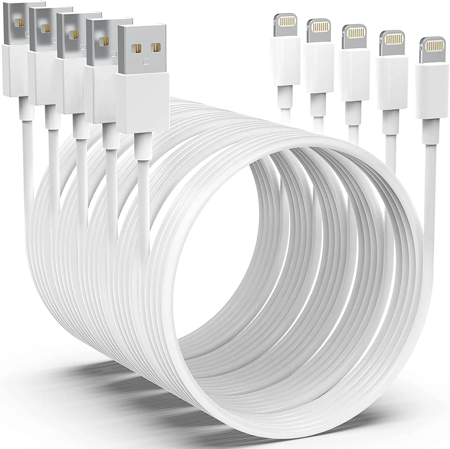 [Apple MFi Certified] iPhone Charger 5pack[6/6/6/10/10FT] Long Lightning Cable Fast Charging Cord iPhone Charging Cable Compatible iPhone 14/14 Pro/Max/13/12/11 Pro Max/XS MAX/XR/XS/X/8/7/Plus iPad White