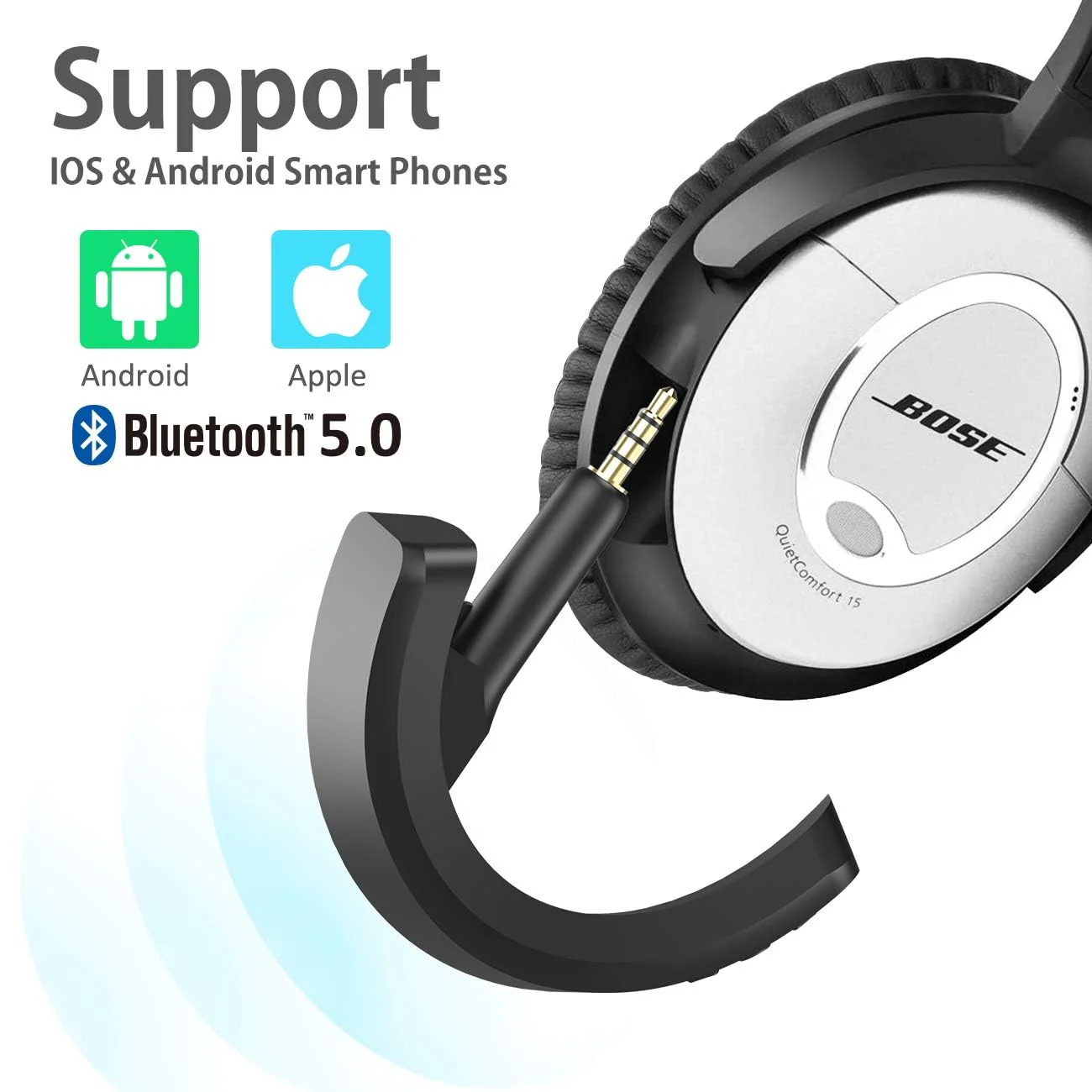 aptX Wireless Bluetooth 5.0 Adapter for Bose QuietComfort QC 15 with Mic/Volume Control, Black - Image 6