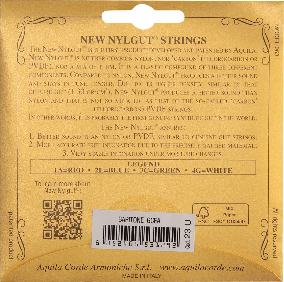 Aquila 23U Nylgut Baritone Ukulele String Set - GCEA - High G Tuning - Image 2