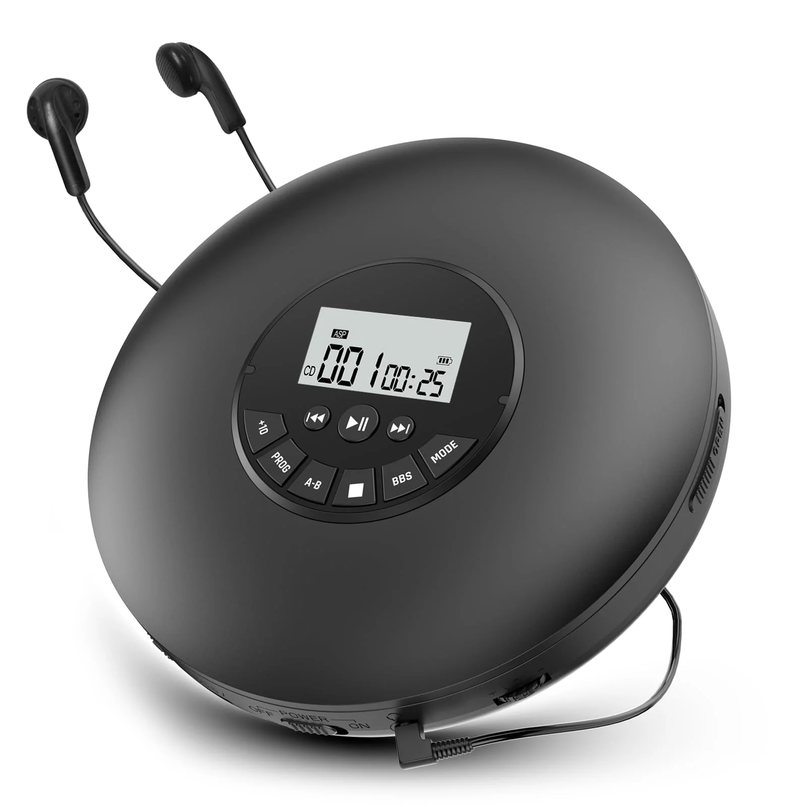 Arafuna Portable CD Player-Compact Discman CD Player-Personal Music Player with CD-R & CD-RW Playback Anti-Skip Protection, Programmable Tracks - Earphones Included Black