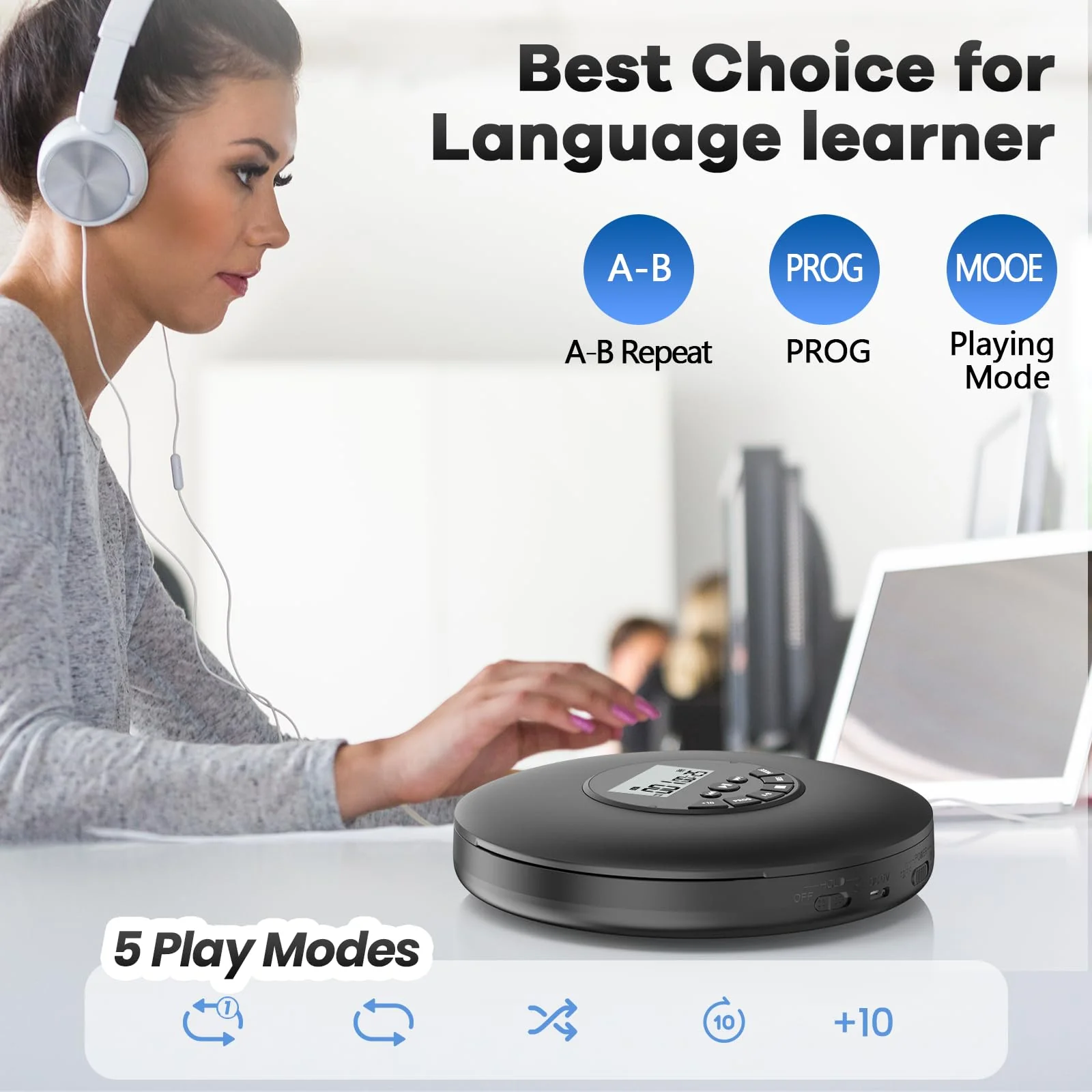Arafuna Portable CD Player-Compact Discman CD Player-Personal Music Player with CD-R & CD-RW Playback Anti-Skip Protection, Programmable Tracks - Earphones Included Black - Image 3