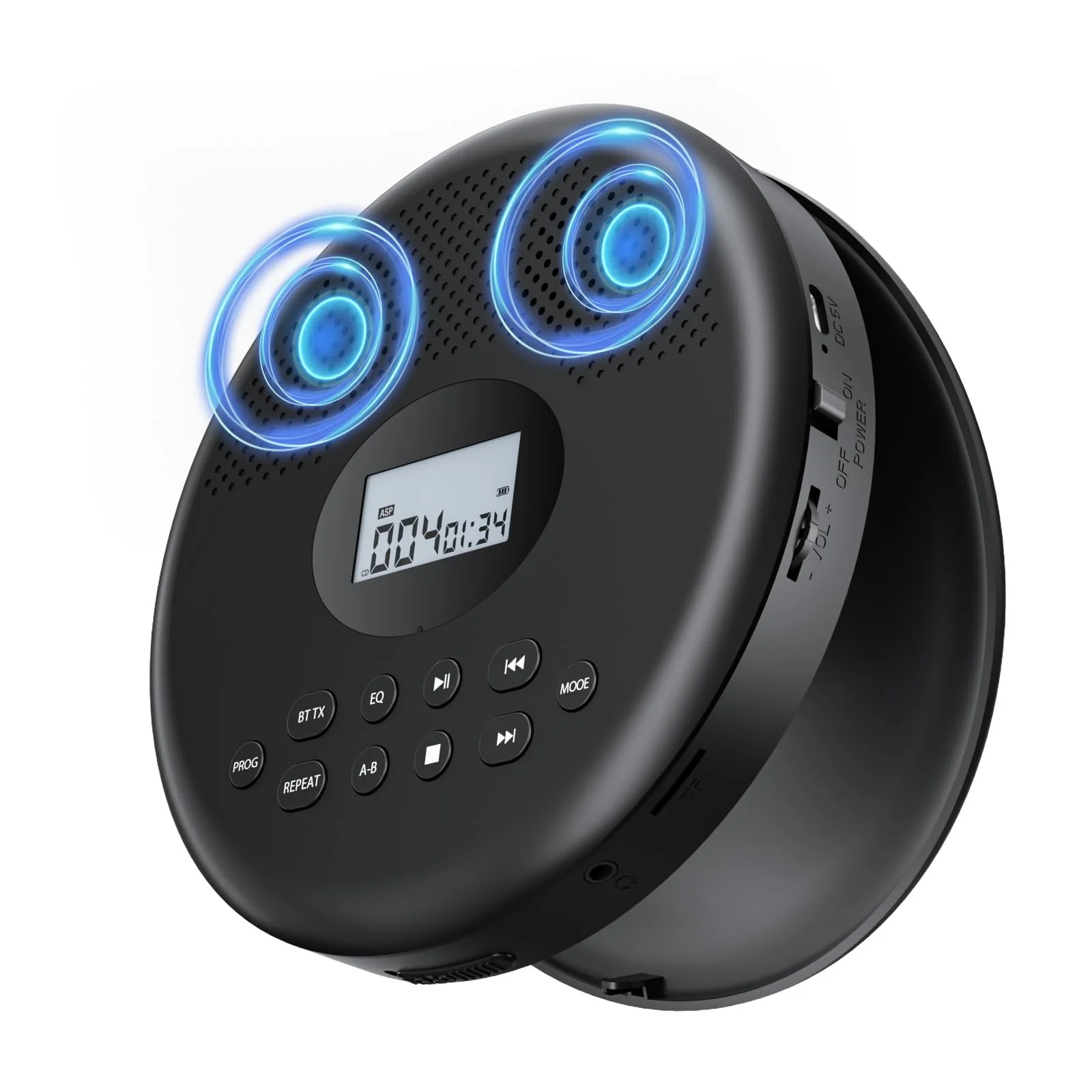 Arafuna Portable CD Player with Bluetooth, Rechargeable CD Player for Car/Home with Headphones, Anti-Skip, LCD Display, AUX/TF Card Port (Black) Black