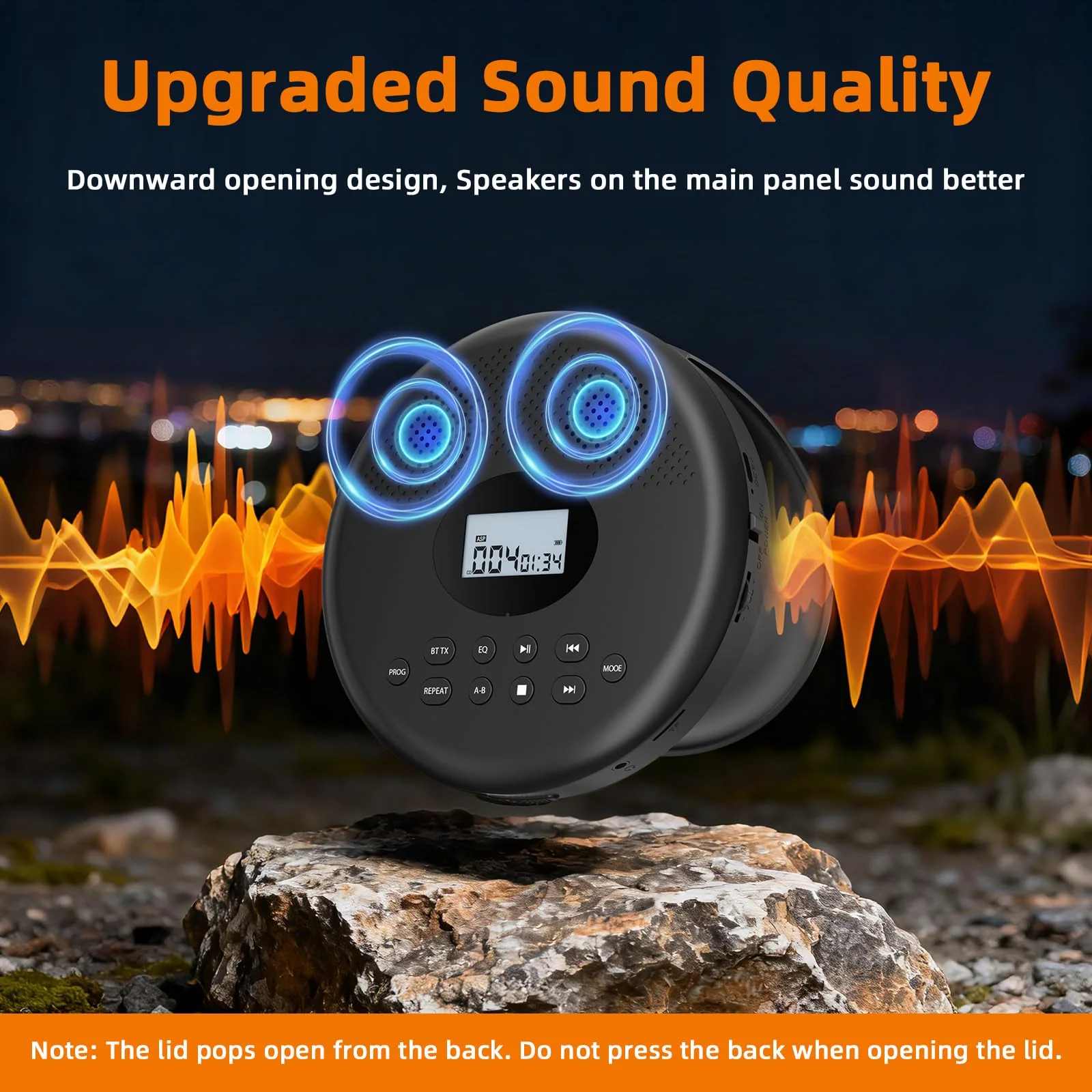 Arafuna Portable CD Player with Bluetooth, Rechargeable CD Player for Car/Home with Headphones, Anti-Skip, LCD Display, AUX/TF Card Port (Black) Black - Image 4