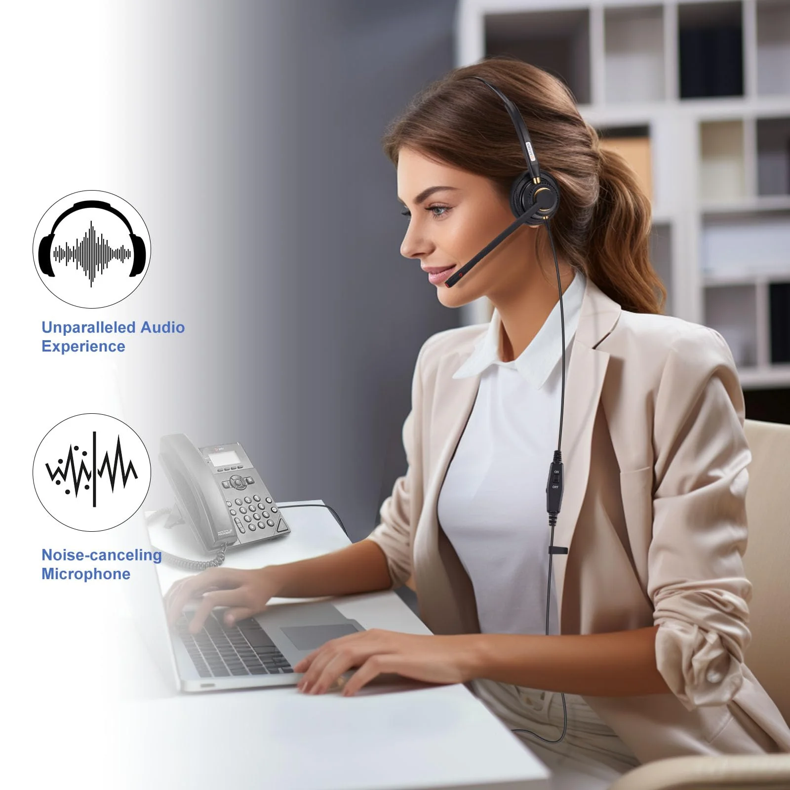 Arama Phone Headset for Cisco Landline, Noise Canceling Microphone Mute Switch Telephone Headset Compatible with Cisco IP-7821 7841 7942G 7931G 7940 7941G 7945G 7960 7961G 7962G 7965G 7975G 8811 8841 - Image 3