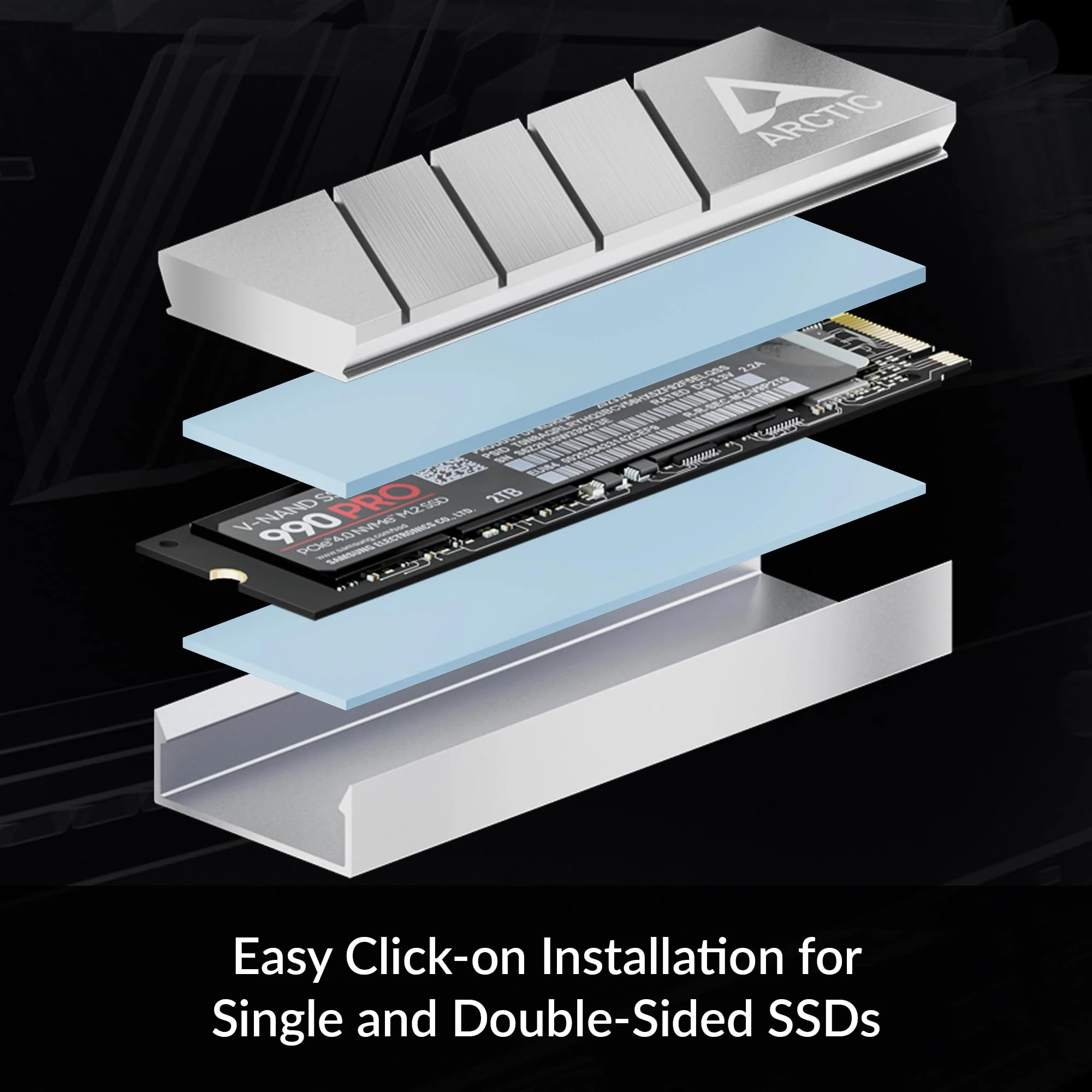 ARCTIC M2 Pro - Heatsink Cooler for M.2 2280 SSD, with ARCTIC TP-3 Thermal Pads, Compatible with PC & Gaming Consoles, for Dual and Single-Sided SSDs - Silver - Image 6