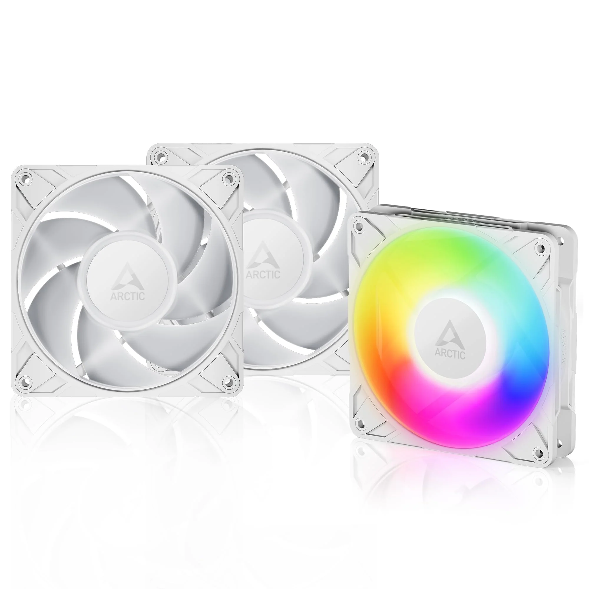 ARCTIC P12 Pro A-RGB - 3 Pack - Powerful Premium Fan, 120 mm PWM Fan with Y-Cable Splitter, 600-3000 RPM, 0 RPM <5% PWM, 5V Digital RGB, Fluid Dynamic Bearing, 4-Pin - Black