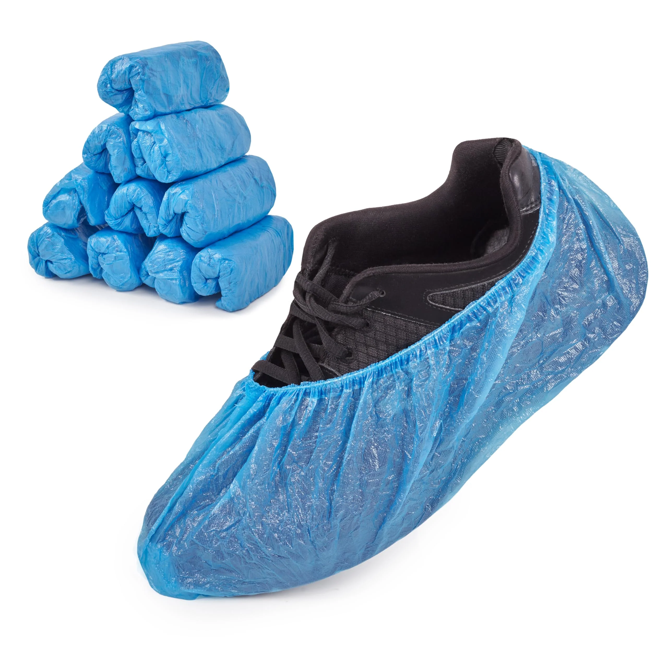 ARESO Disposable Shoe Covers with Elastic Band, Waterproof Overshoes, Blue Overshoes, Disposable Pack of 100