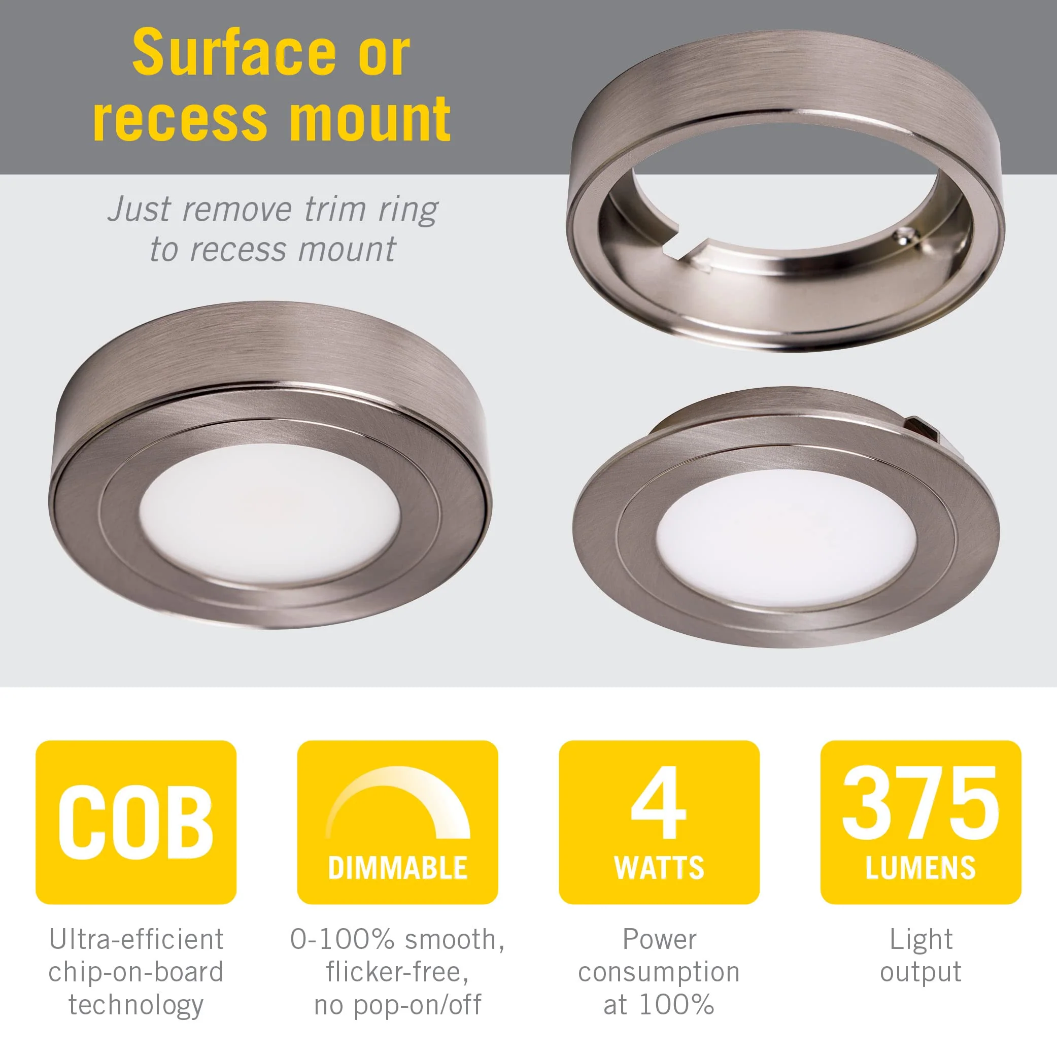 Armacost Lighting 213411 2700K Purevue Dimmable Led Puck Light, Soft White Brushed Steel Soft White (2700K) - Image 2