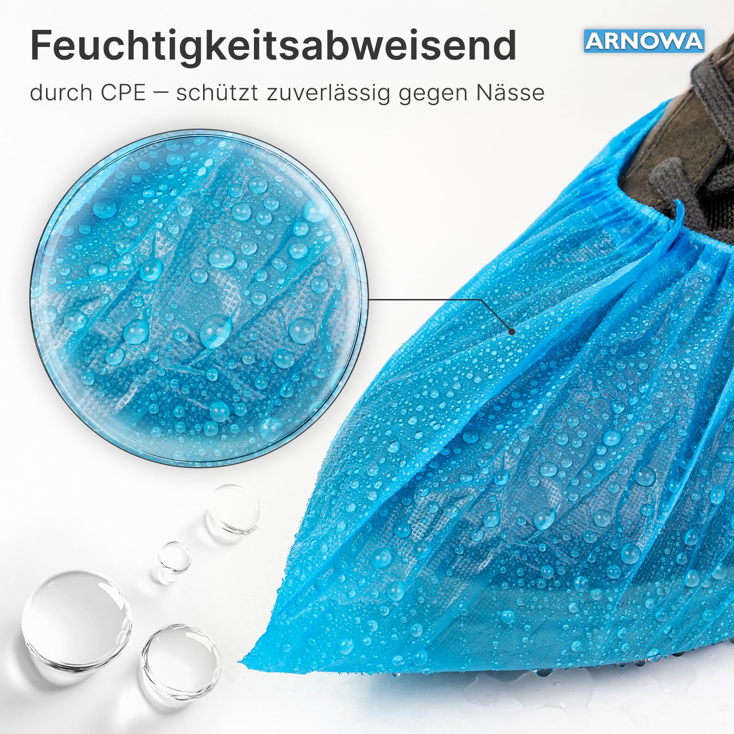 ARNOMED 100 x Disposable Shoe Covers [Waterproof], Galoshes, Shoe Covers Disposable Strong Overshoes Latex-Free, One Size Water and Dustproof, Classic 3 g Strong CPE Material breit Pack of 100 - Image 2