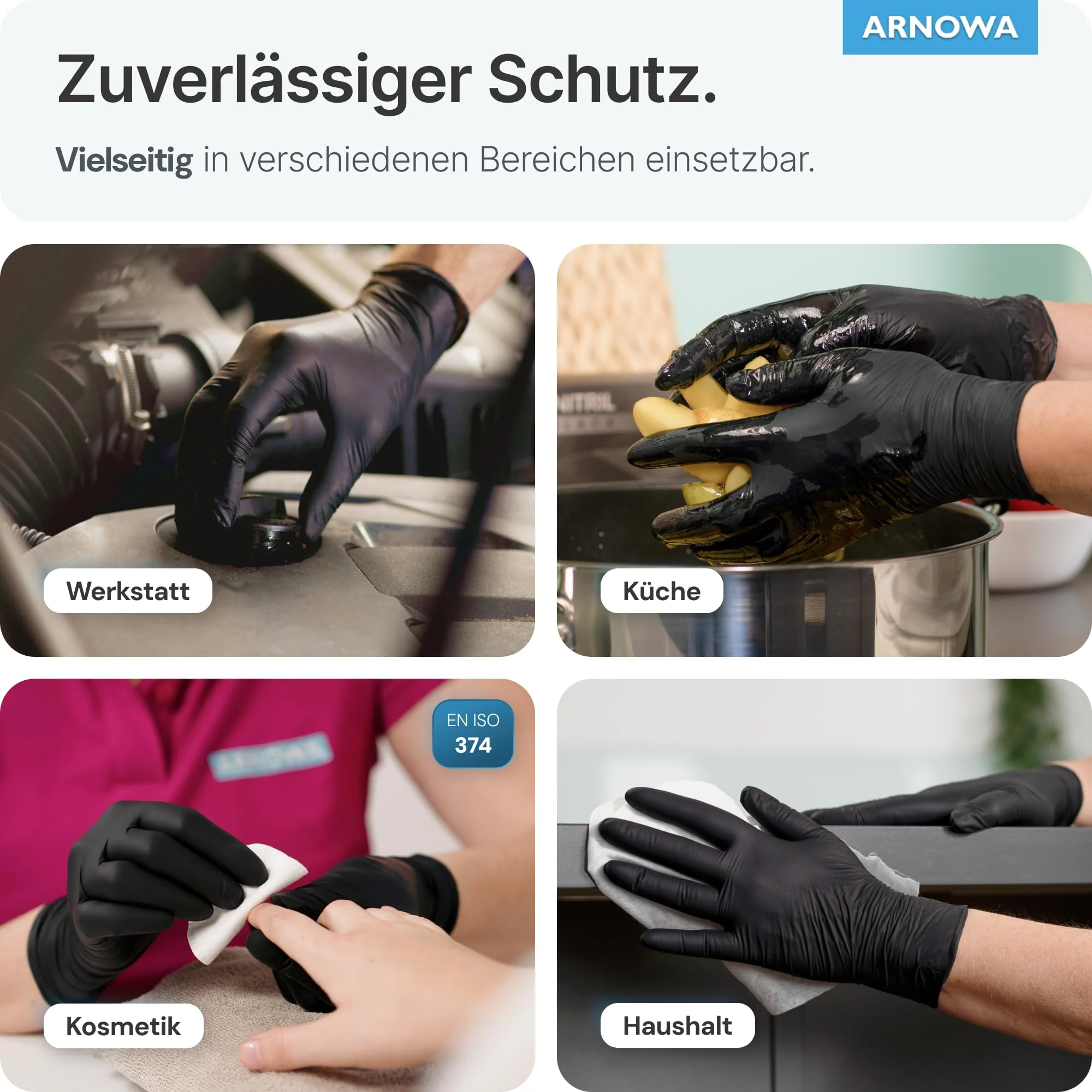 ARNOMED Disposable Gloves, Pack of 100 Black L Nitrile Gloves, Powder-Free and Latex-Free Disposable Gloves, Gloves Available in Size XS, S, M, L, XL and XXL - Image 3