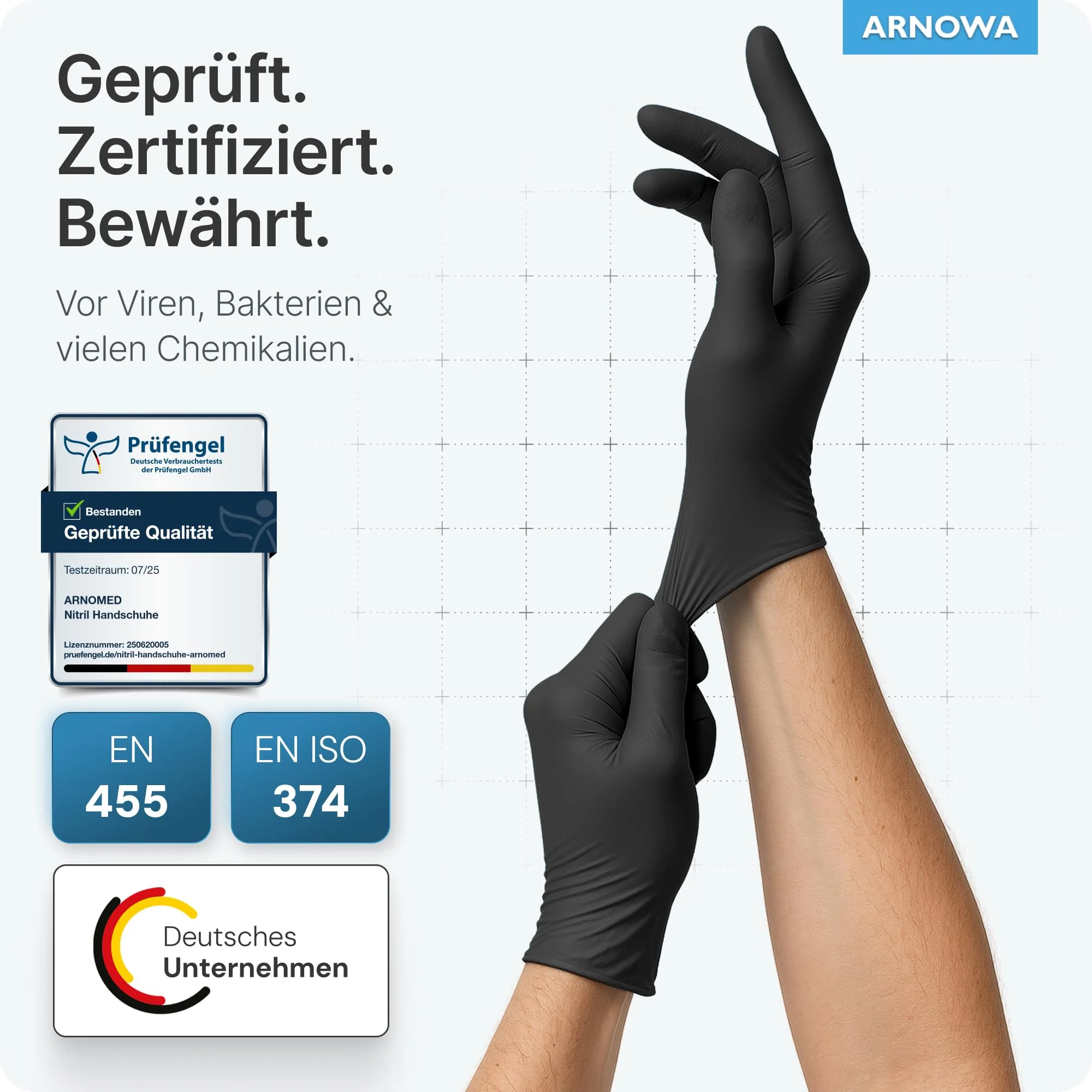 ARNOMED Disposable Gloves, Pack of 100 Black L Nitrile Gloves, Powder-Free and Latex-Free Disposable Gloves, Gloves Available in Size XS, S, M, L, XL and XXL - Image 4