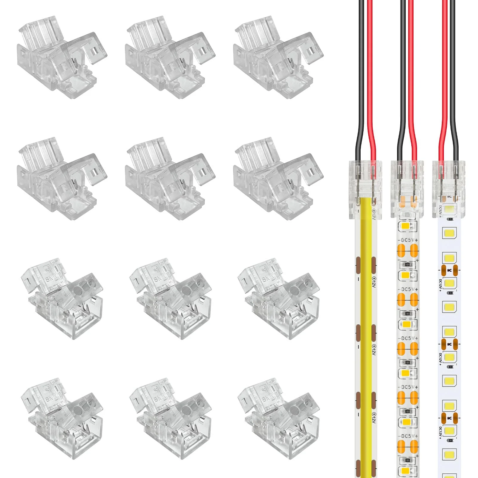 Aroidful 12 x 2 Pin 8 mm COB LED Plug, Solderless Corner Connector for Connecting Strips and Lamp Strips, for 2 Pin 8 mm COB/SMD LED 12 pieces, 2 pin 8 mm