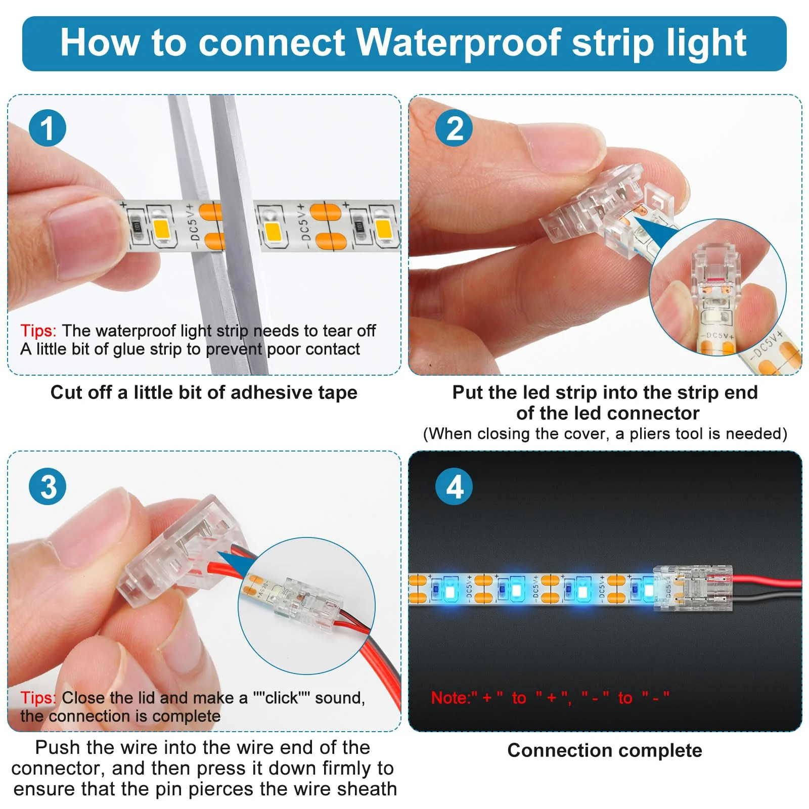 Aroidful 12 x 2 Pin 8 mm COB LED Plug, Solderless Corner Connector for Connecting Strips and Lamp Strips, for 2 Pin 8 mm COB/SMD LED 12 pieces, 2 pin 8 mm - Image 6