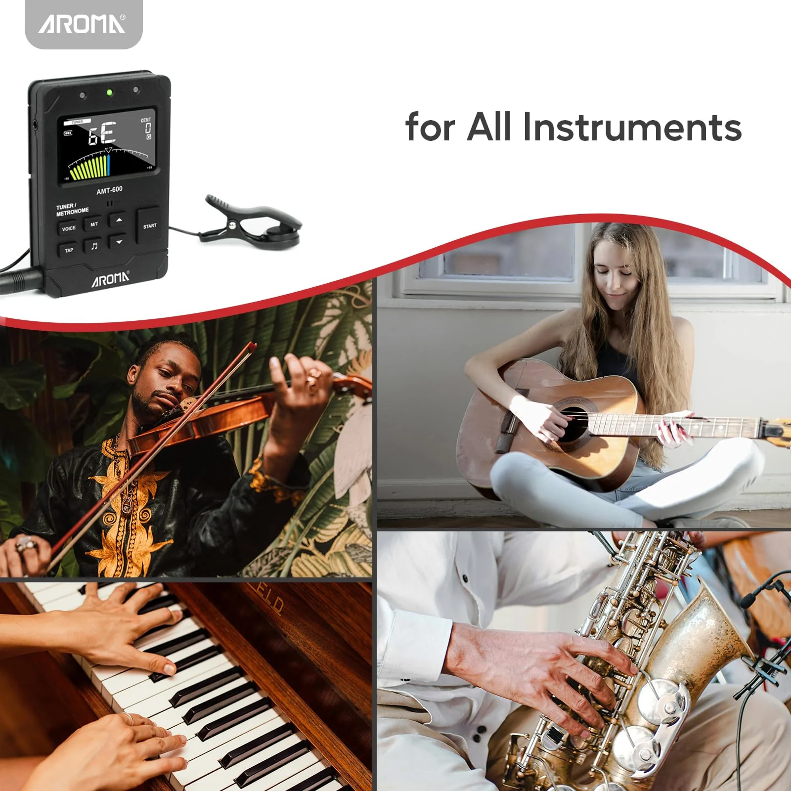 Aroma Digital Metronome Tuner Rechargeable for All Instruments with Guitar Bass Violin Ukulele Chromatic and Wind Instruments Tuning Modes - Image 6