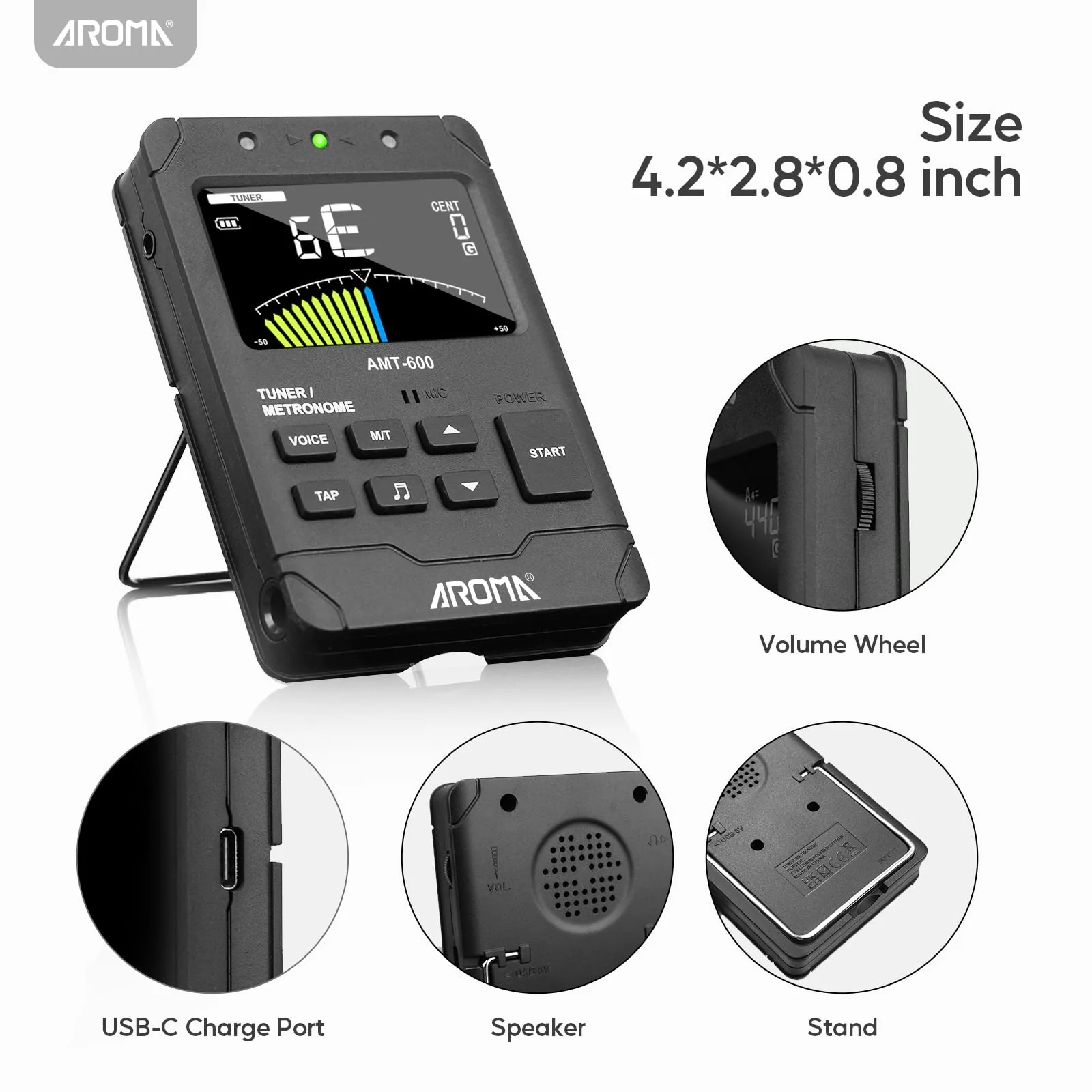 Aroma Digital Metronome Tuner Rechargeable for All Instruments with Guitar Bass Violin Ukulele Chromatic and Wind Instruments Tuning Modes - Image 8