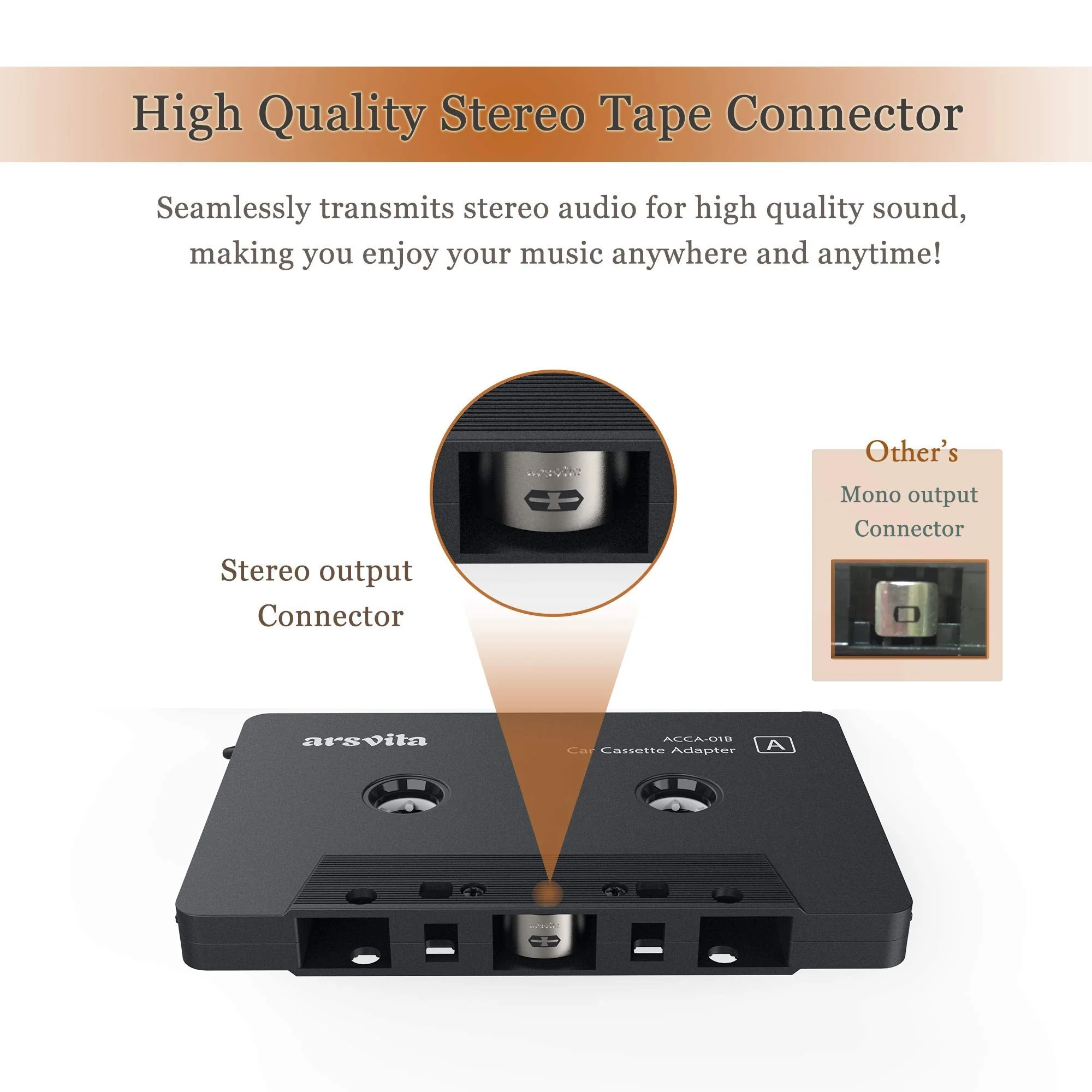Arsvita Car Audio Cassette to Aux Adapter , 3.5 MM Auxillary Cable Tape Adapter - Image 4