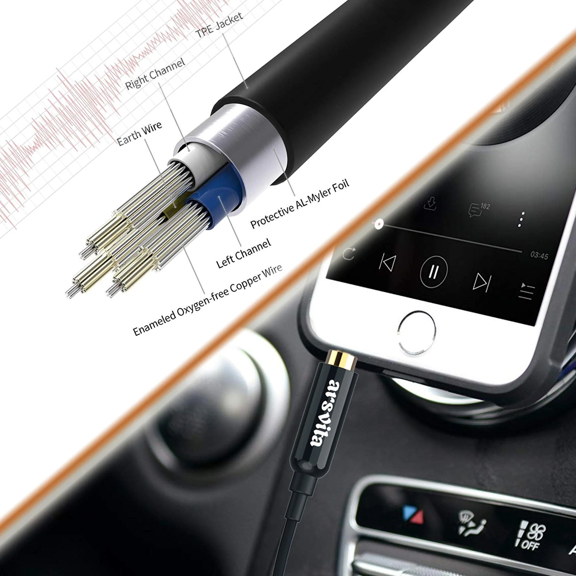 Arsvita Car Audio Cassette to Aux Adapter , 3.5 MM Auxillary Cable Tape Adapter - Image 6