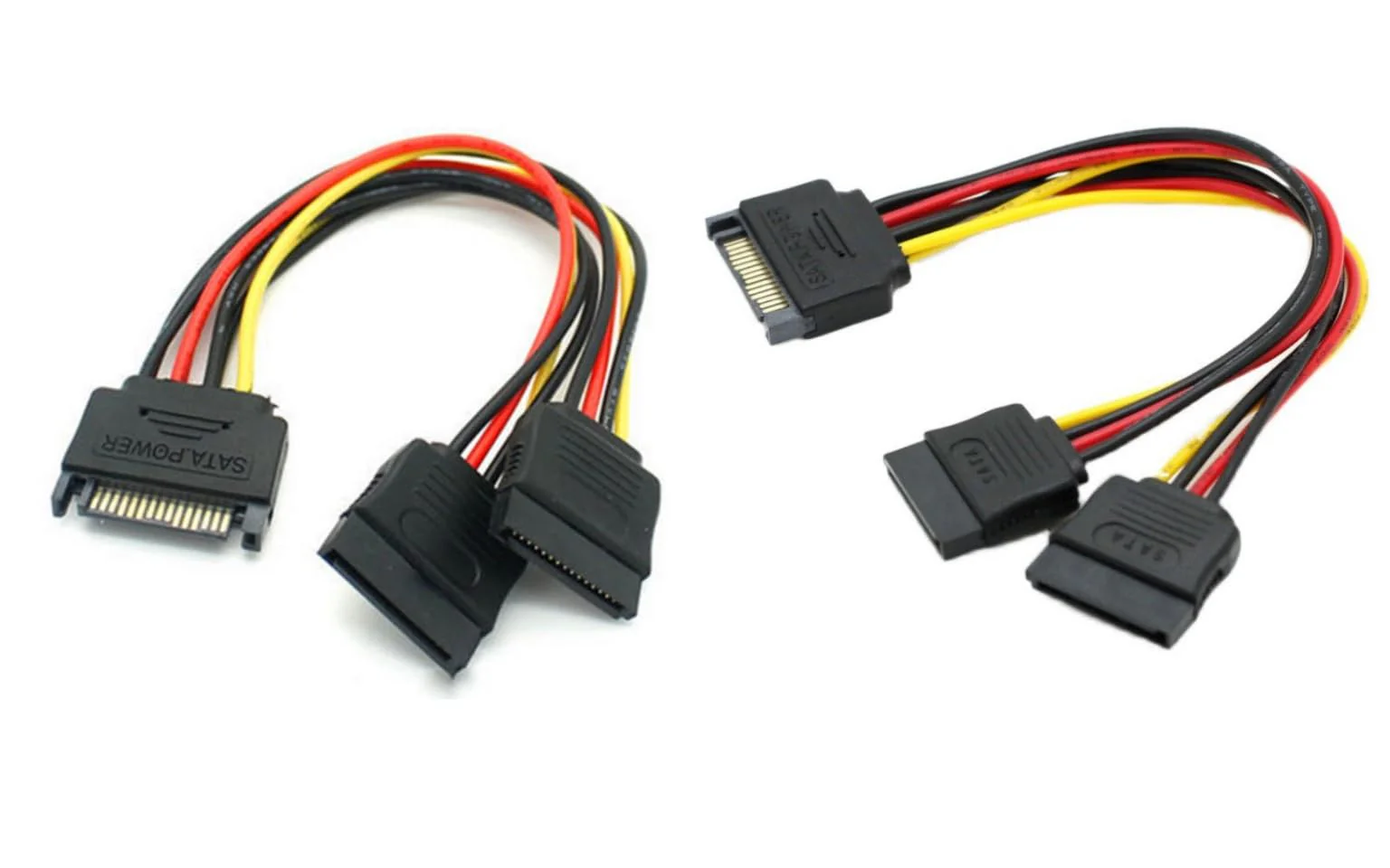 Art&Beauty 2Pcs 8 Inches SATA Power Extension Cable 15 Pin Male to 2 x 15P Female Y Splitter Cable Adapter, SATA Power Cable, Hard Drive Power Cable, SSD Power Cable