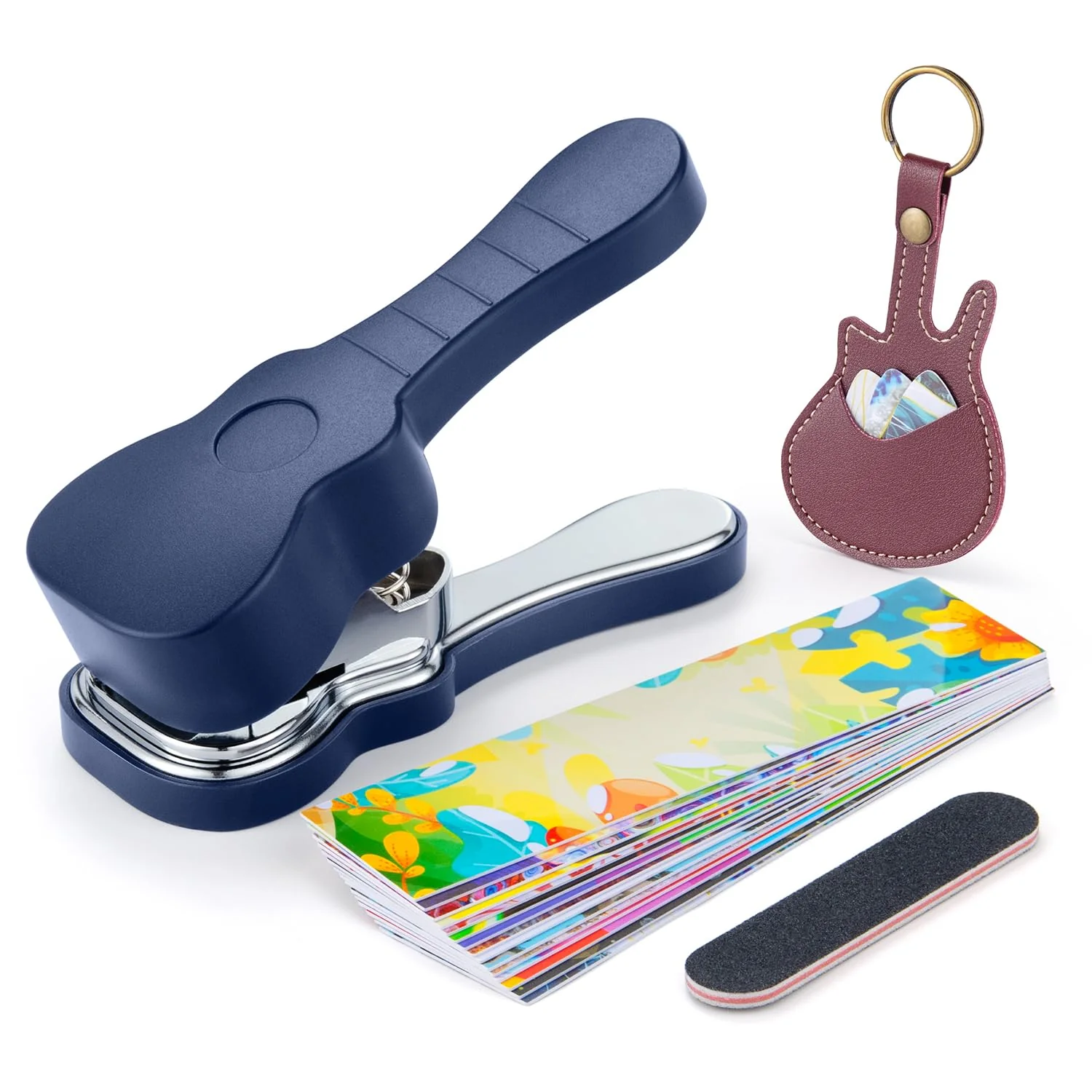 ArtAt Guitar Pick Punch Kit – Bass Guitar Picks Puncher With 15 Variety Pick Strips Medium Guitar Pick Maker Punch Kit Unique Guitar Lovers Gifts blue