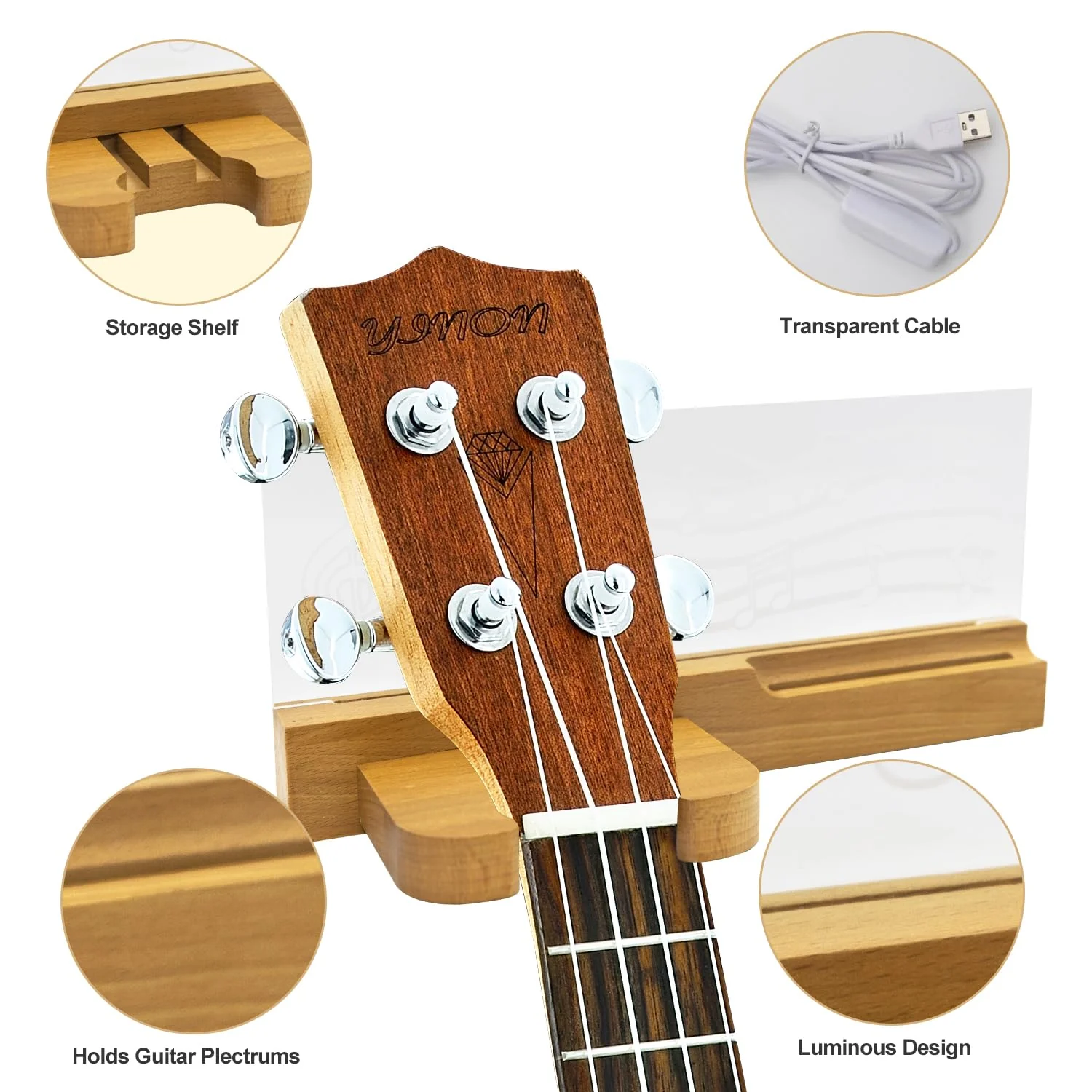 ArtBeek Guitar Stand Wall Mount, Solid Wood Guitar Holder Hanger Shelf with Pick Organizer for Electric Bass Ukulele Gift for Music Guitar Players Guitarist - Image 2