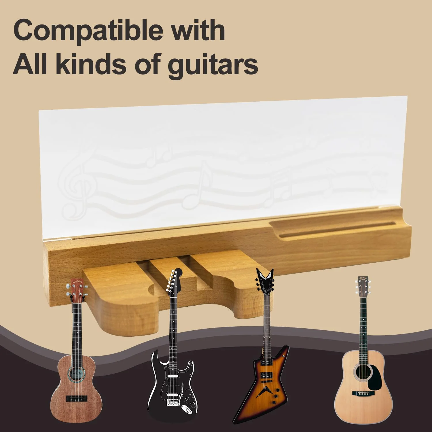 ArtBeek Guitar Stand Wall Mount, Solid Wood Guitar Holder Hanger Shelf with Pick Organizer for Electric Bass Ukulele Gift for Music Guitar Players Guitarist - Image 5