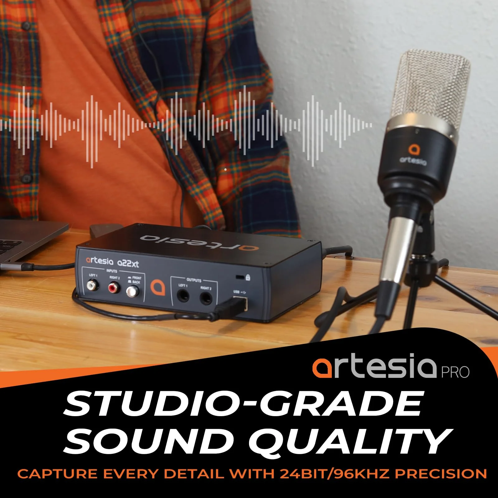 Artesia A22xt USB Audio Interface With 24Bit/96khz High-Resolution Recording, 48V Phantom Power, XLR Input, Professional Audio Interface for Music Production, Streaming, Podcasting - Image 4