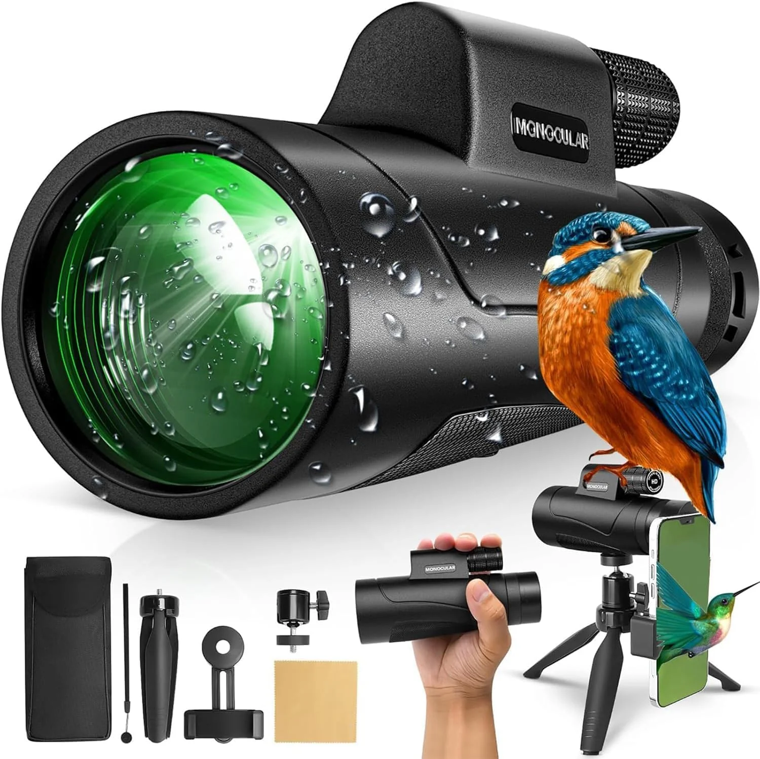 Asacam® 80x100 Monocular Telescope High Powered for Smartphone HD Monoculars for Adults with Adapter/Tripod for Bird Watching Camping Hiking Traveling Outdoor Wildlife-2026 Update Premium Black