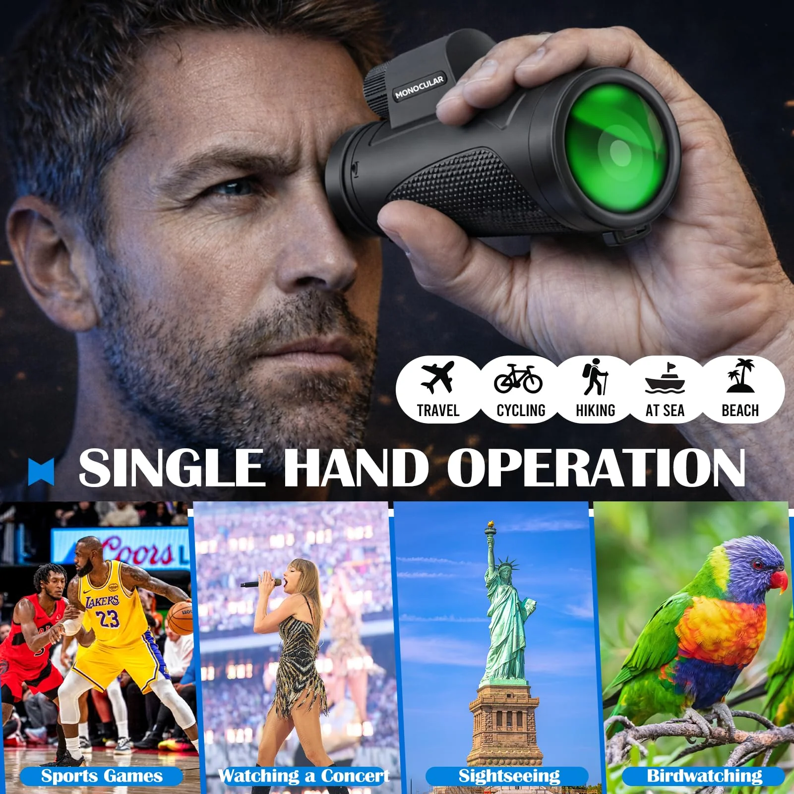 Asacam® 80x100 Monocular Telescope High Powered for Smartphone HD Monoculars for Adults with Adapter/Tripod for Bird Watching Camping Hiking Traveling Outdoor Wildlife-2026 Update Premium Black - Image 2
