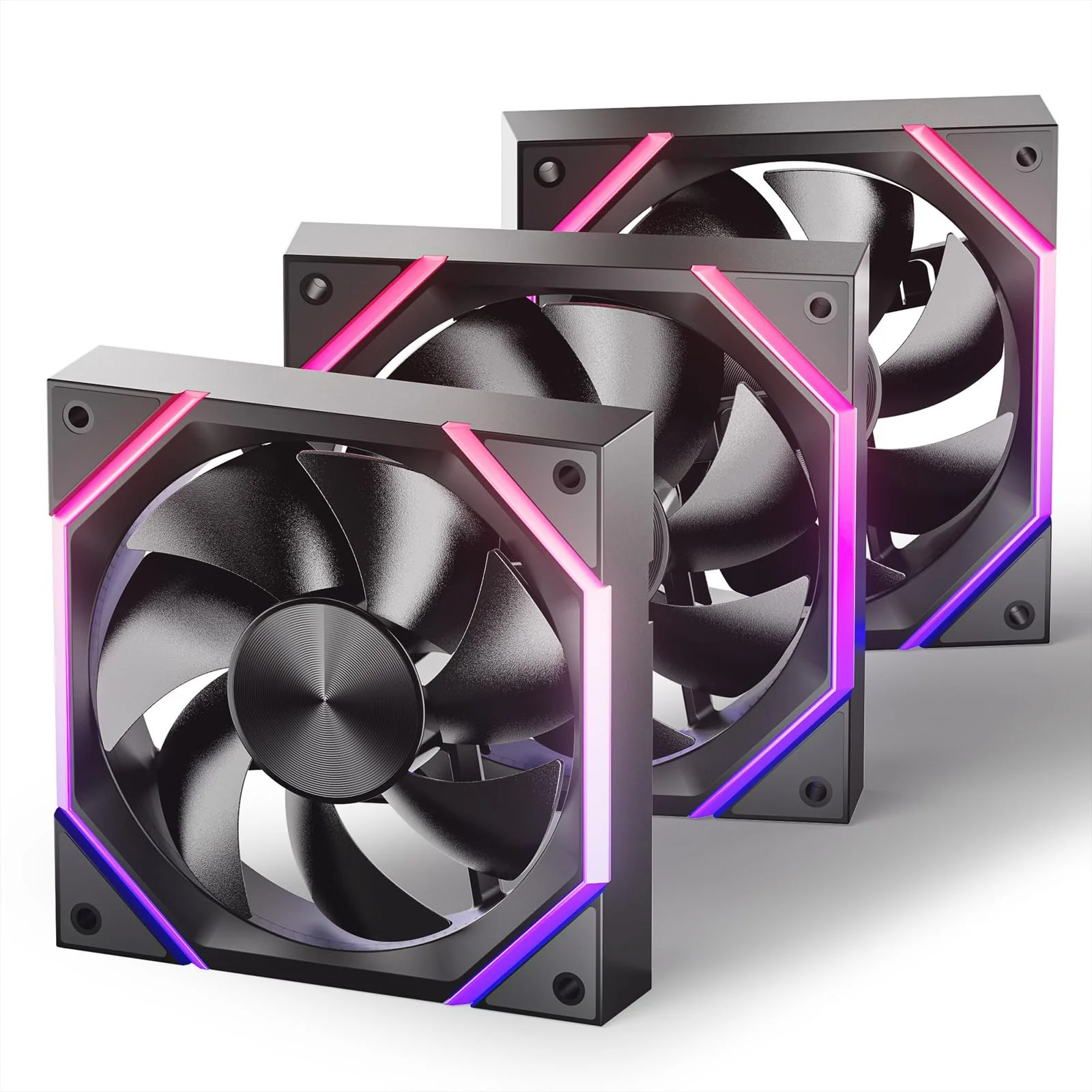 AsiaHorse RGB PC Fan 120 mm Case Fan [Pack of 3] [HDB] 61.5 CFM/2000 RPM/2.16 MMH2O ARGB Fan 5V3PIN ARGB and 12V4PIN PWM Fan, 50,000 Hours Life Nyota-A12-Black 120MM–Vorwärts black
