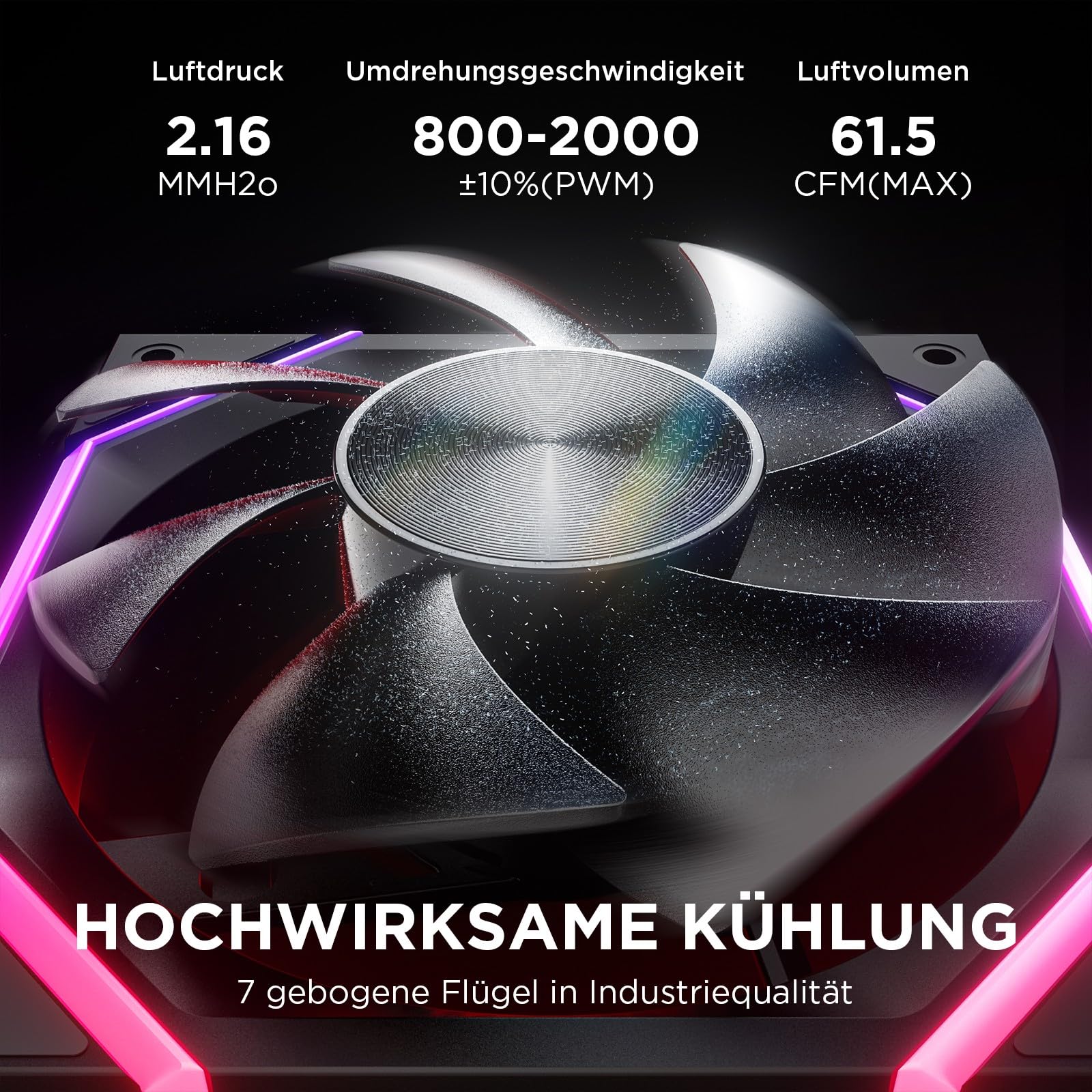 AsiaHorse RGB PC Fan 120 mm Case Fan [Pack of 3] [HDB] 61.5 CFM/2000 RPM/2.16 MMH2O ARGB Fan 5V3PIN ARGB and 12V4PIN PWM Fan, 50,000 Hours Life Nyota-A12-Black 120MM–Vorwärts black - Image 3