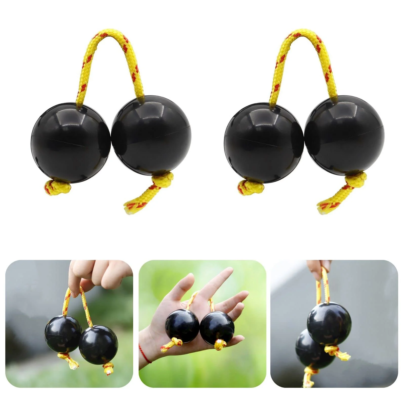 Aslatuas Rhythmic Ball Kashaka Instrument, 2 Pair ABS Kashaka Music Egg Shakers, Double Gourd, Easy to Play for Adults & Teenagers at Parties, Shows(Black) Black