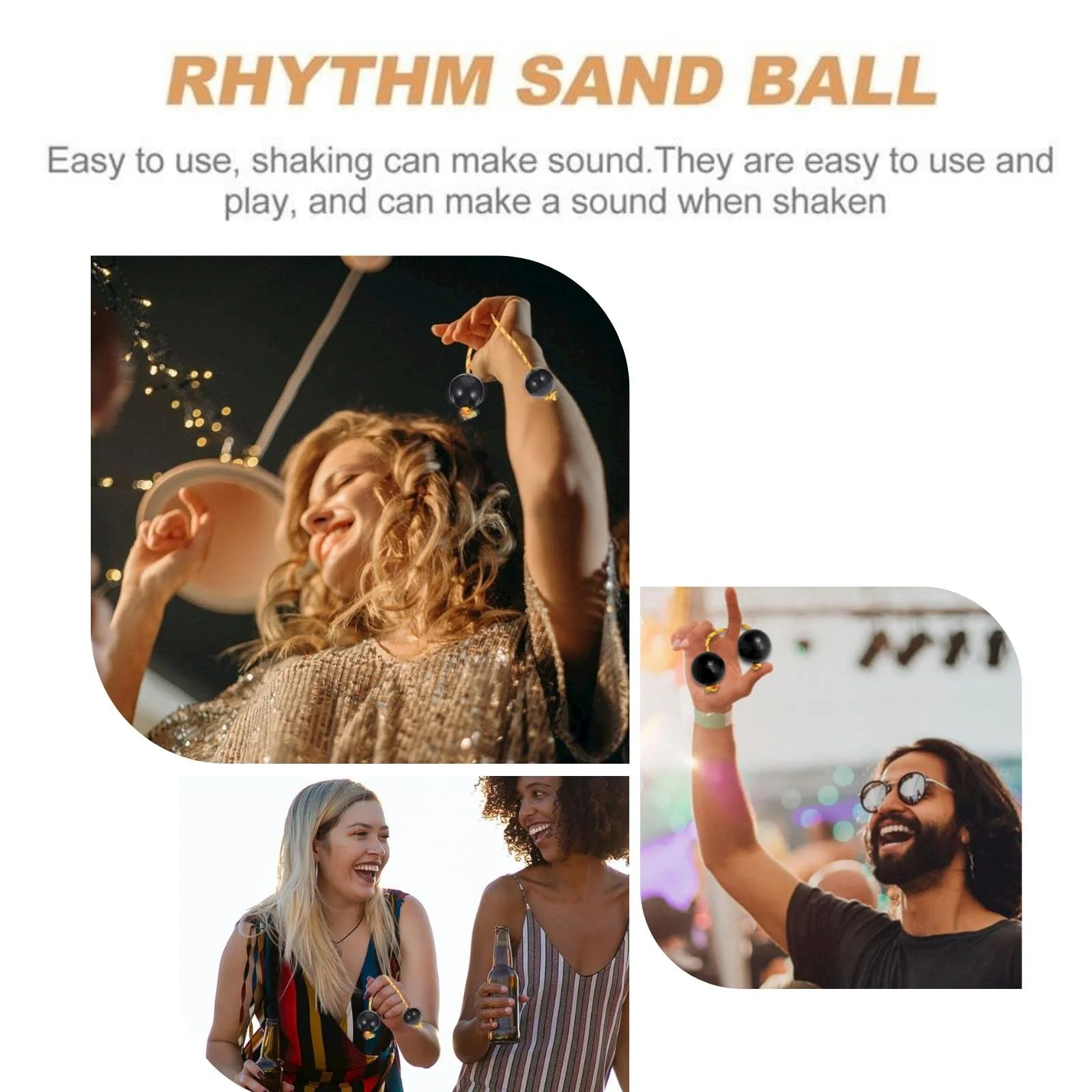 Aslatuas Rhythmic Ball Kashaka Instrument, 2 Pair ABS Kashaka Music Egg Shakers, Double Gourd, Easy to Play for Adults & Teenagers at Parties, Shows(Black) Black - Image 3