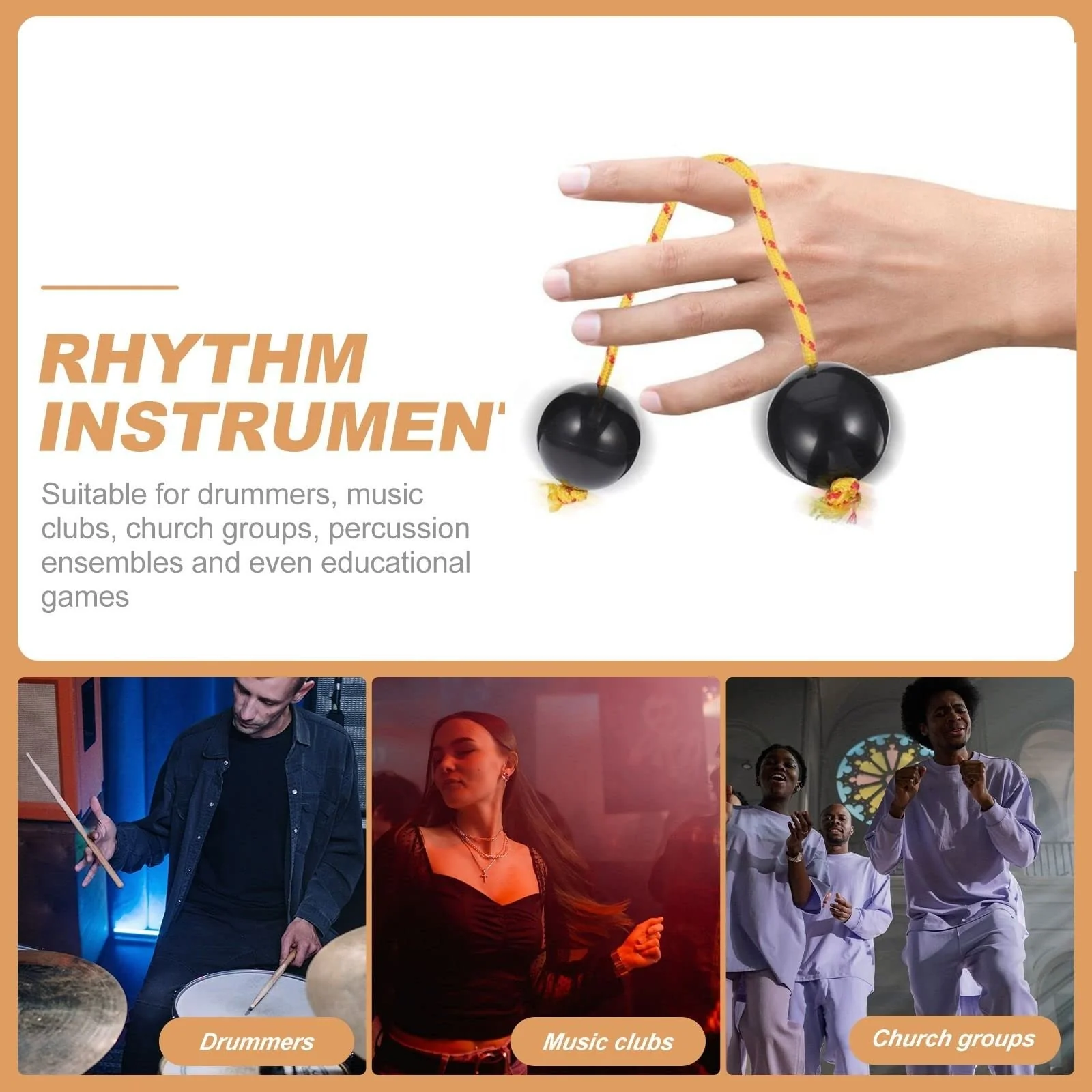 Aslatuas Rhythmic Ball Kashaka Instrument, 2 Pair ABS Kashaka Music Egg Shakers, Double Gourd, Easy to Play for Adults & Teenagers at Parties, Shows(Black) Black - Image 5