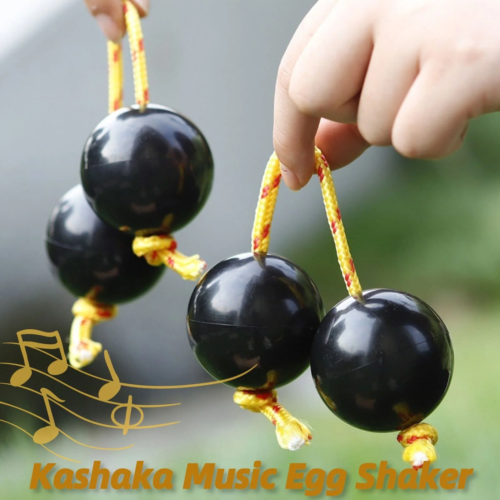Aslatuas Rhythmic Ball Kashaka Instrument, 2 Pair ABS Kashaka Music Egg Shakers, Double Gourd, Easy to Play for Adults & Teenagers at Parties, Shows(Black) Black - Image 6