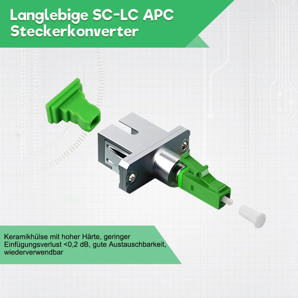 ASOFTY Pack of 2 Fibre Optic Adapter, SC/APC Female to LC/APC Male Singlemode, LC to SC Adapter for Fast Fibre Optic Coupling - Image 5