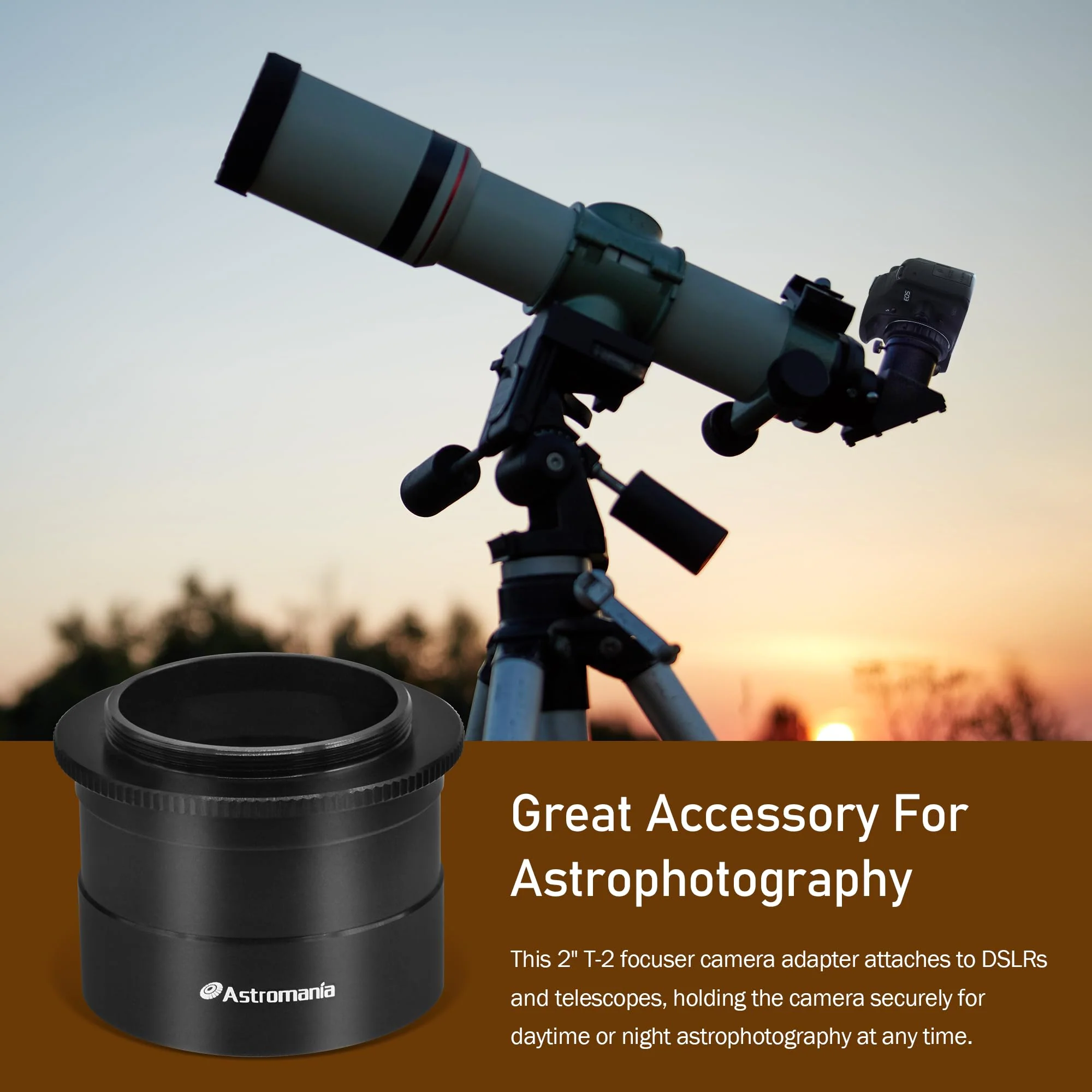Astromania 2 Inch T2 Focal Telescope Camera Adapter Ⅱ for SLR/DSLR Cameras More Convenient with Groove Design to Simply Attach Camera to Telescope, Metal M42 T Mount Astronomy Adapter for Photography - Image 7