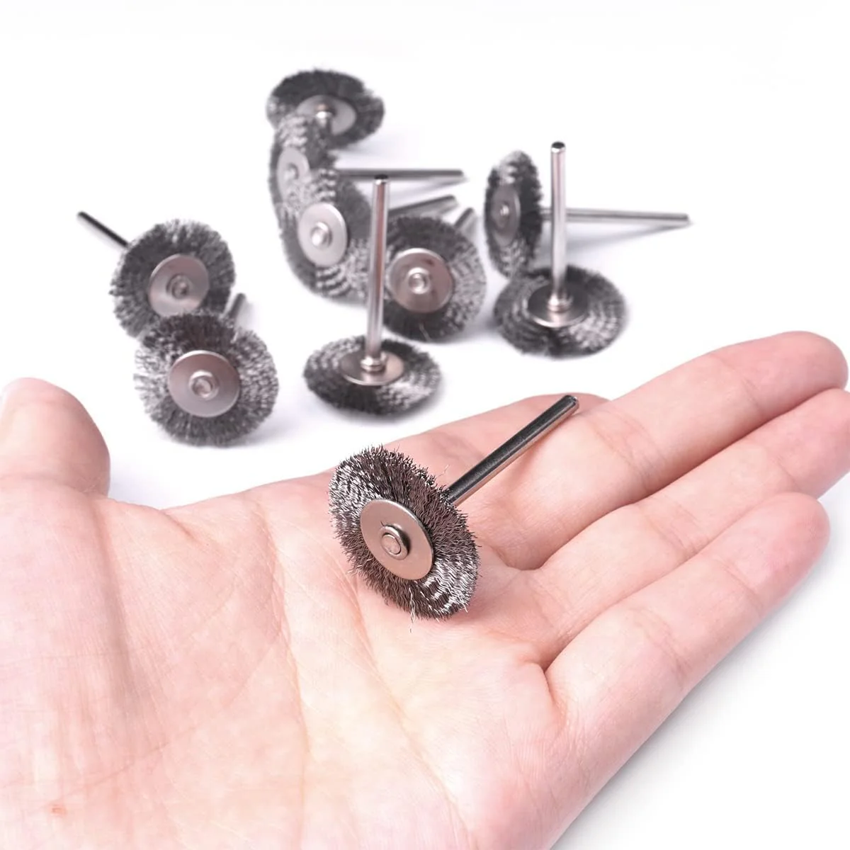 ATOPLEE Wire Wheel Brush Set,50pcs 1 inch/25mm Mini Wire Wheel with 3mm Round Shank,Alloy Steel Crimped Wire Brush Wheel for Cleaning Rust,Paint, Stripping and Abrasive,for Drill Attachment 50 - Image 3