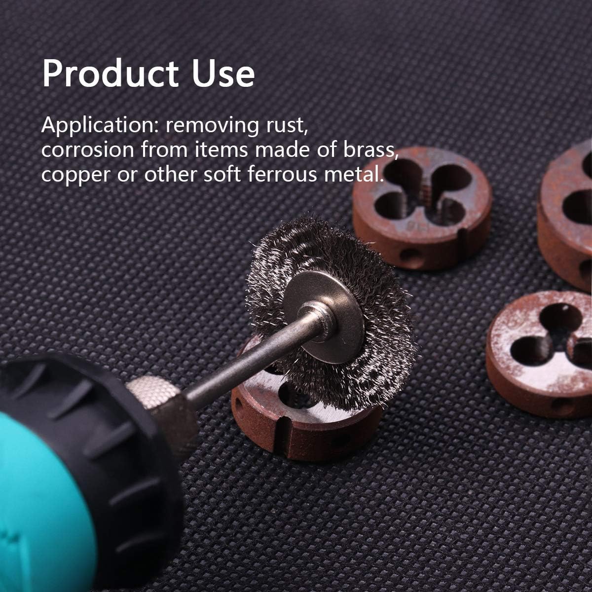 ATOPLEE Wire Wheel Brush Set,50pcs 1 inch/25mm Mini Wire Wheel with 3mm Round Shank,Alloy Steel Crimped Wire Brush Wheel for Cleaning Rust,Paint, Stripping and Abrasive,for Drill Attachment 50 - Image 4