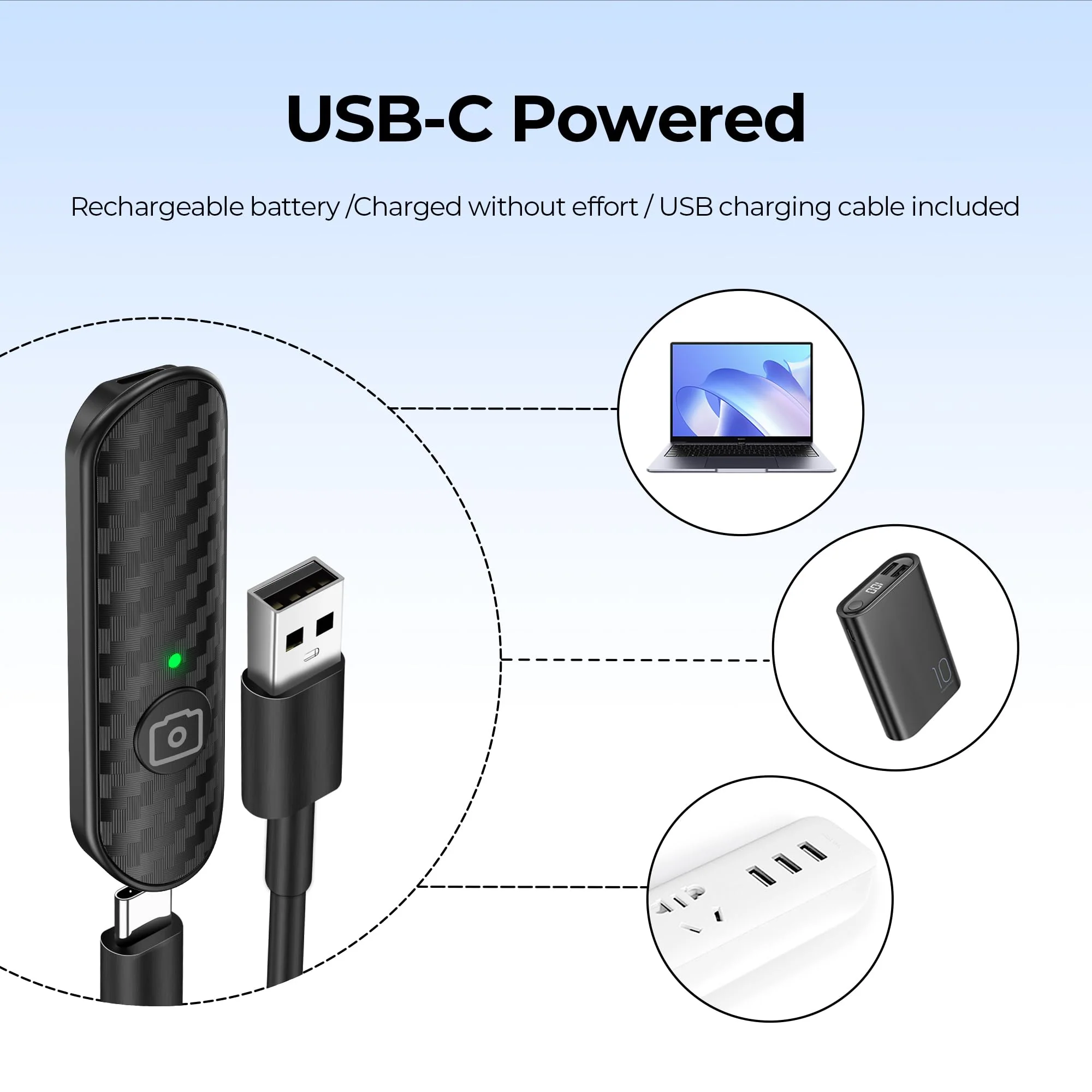 ATUMTEK Bluetooth Remote Shutter, Carbon Fiber Design, Rechargeable Camera Remote Control for iOS & Android Smartphones, Compact and Portable, with Type-C Charging, 10m Remote Range, Bluetooth 5.0 Black - Image 3