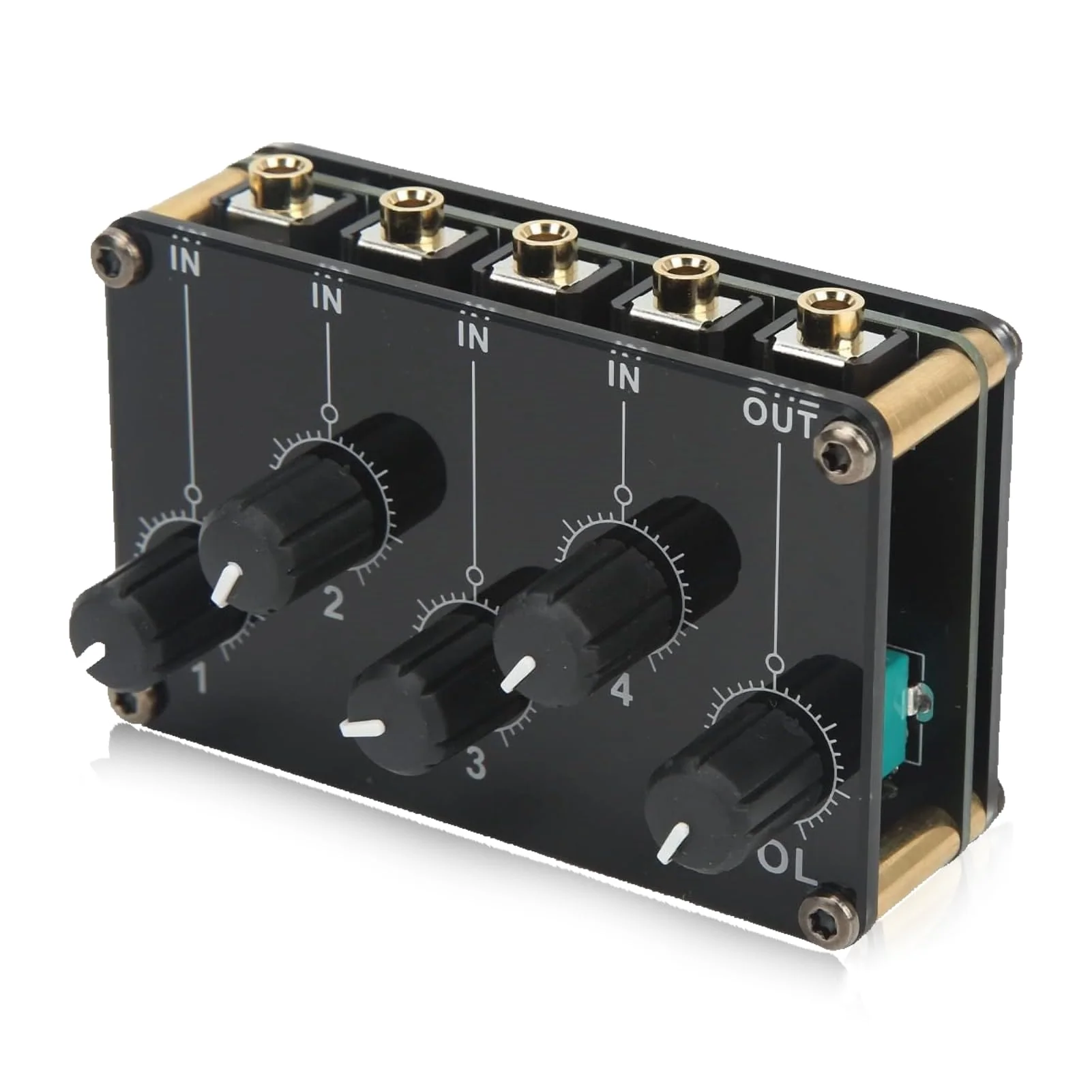 Audio Mixer, 4 Input 1 Output Mini Low Noise Sound Board Console Portable Passive Stereo Audio Mixer Mini Stereo Live Studio Console Audio Recording Mixers Music Mixer Machine