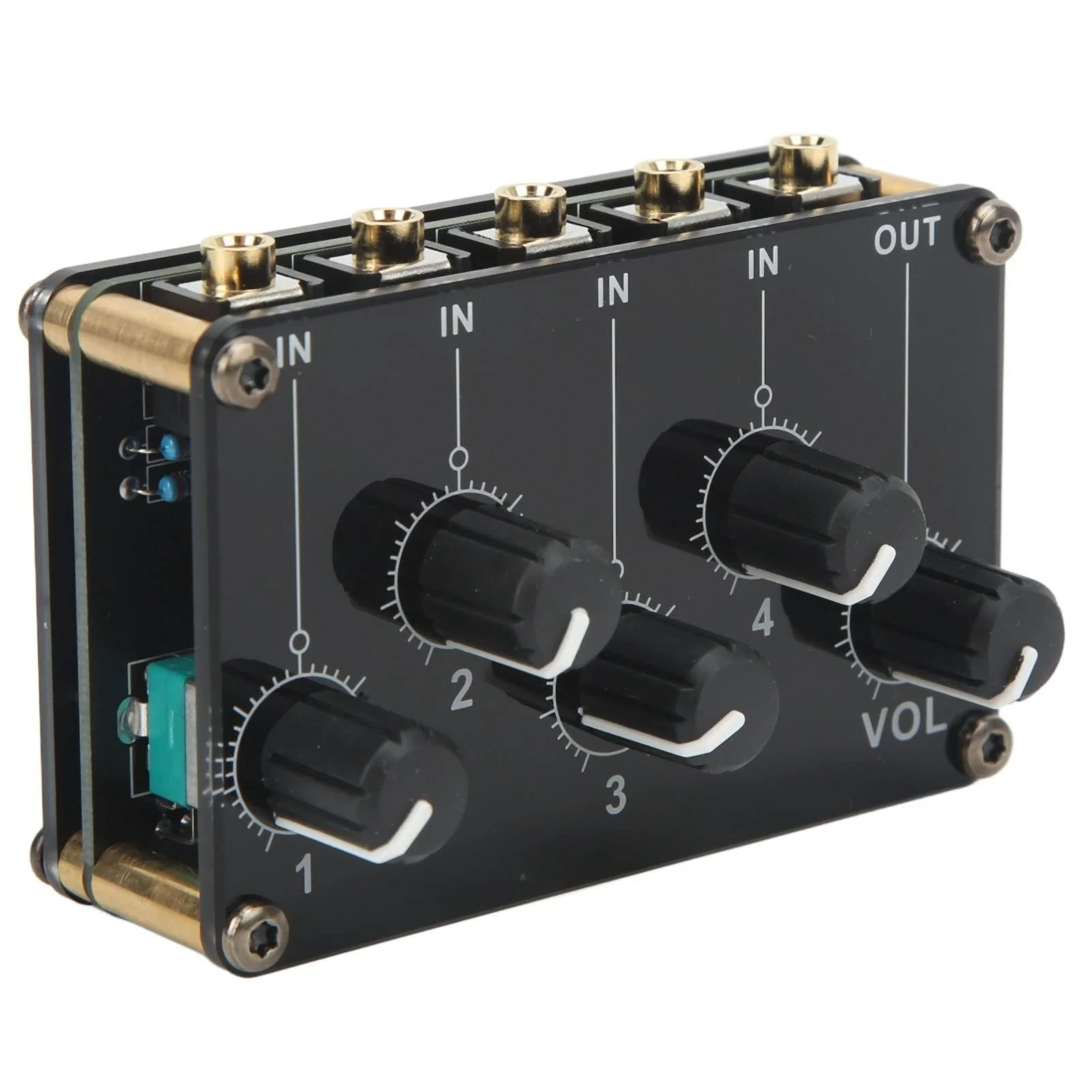 Audio Mixer, 4 Input 1 Output Mini Low Noise Sound Board Console Portable Passive Stereo Audio Mixer Mini Stereo Live Studio Console Audio Recording Mixers Music Mixer Machine - Image 8